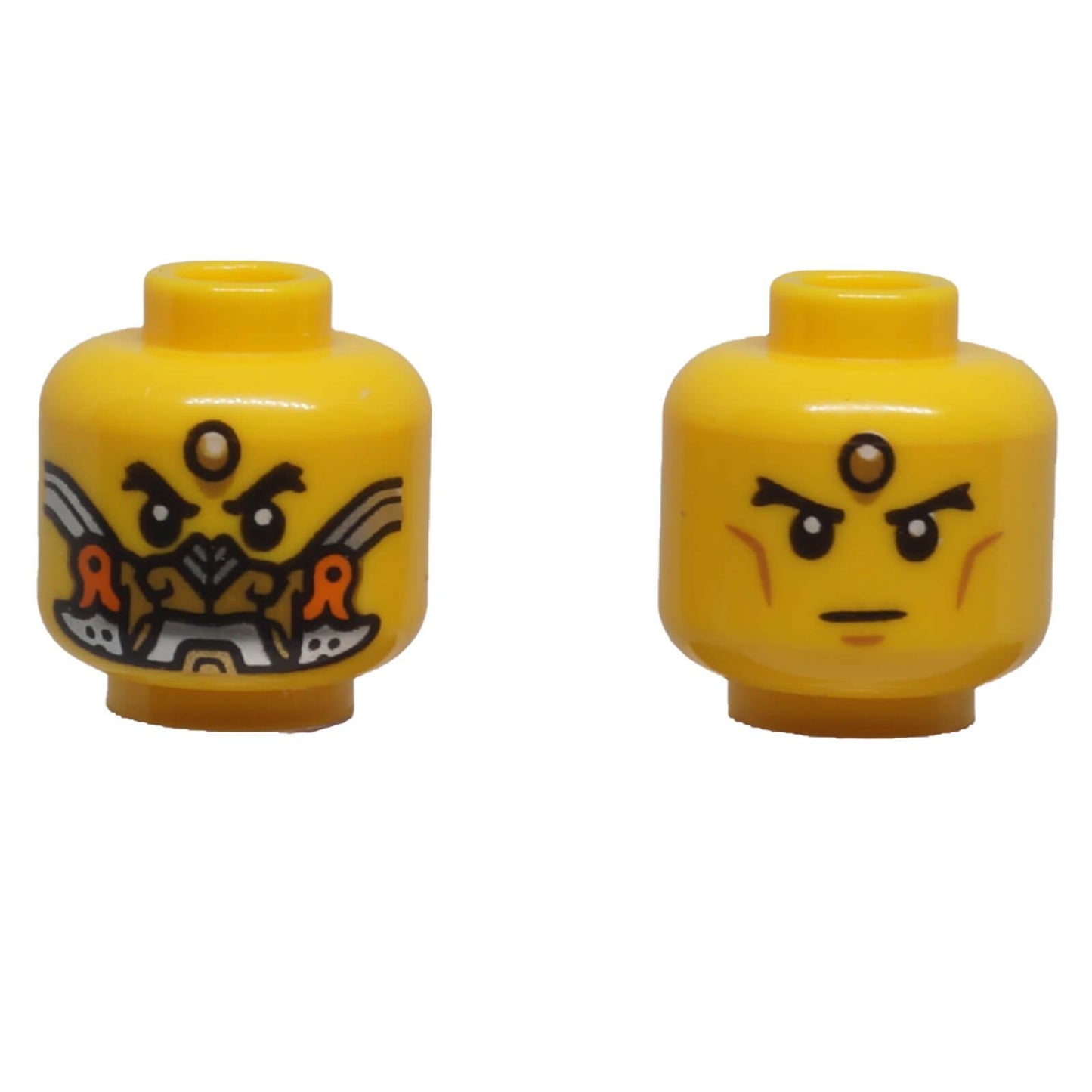 LEGO dual-sided warrior minifigure head 3626pb3785 with battle mask and stern unmasked face
