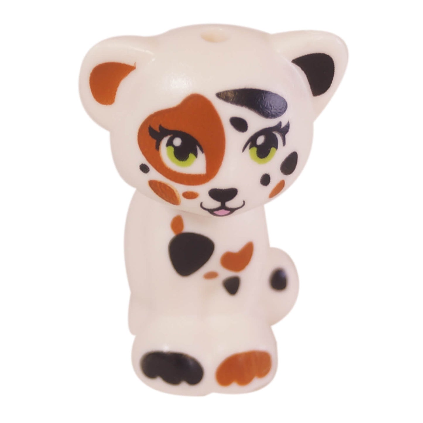 LEGO white cat with brown and black spots green eyes sitting animal figure 11602pb06