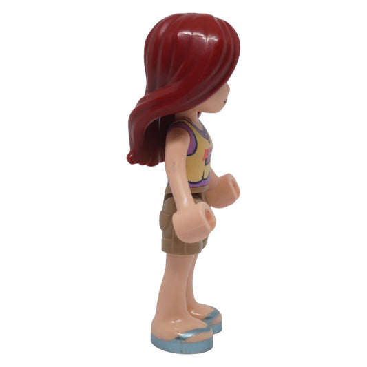 LEGO® Friends Paisley minidoll frnd0817 side view showing long swept hair, shorts and sandals