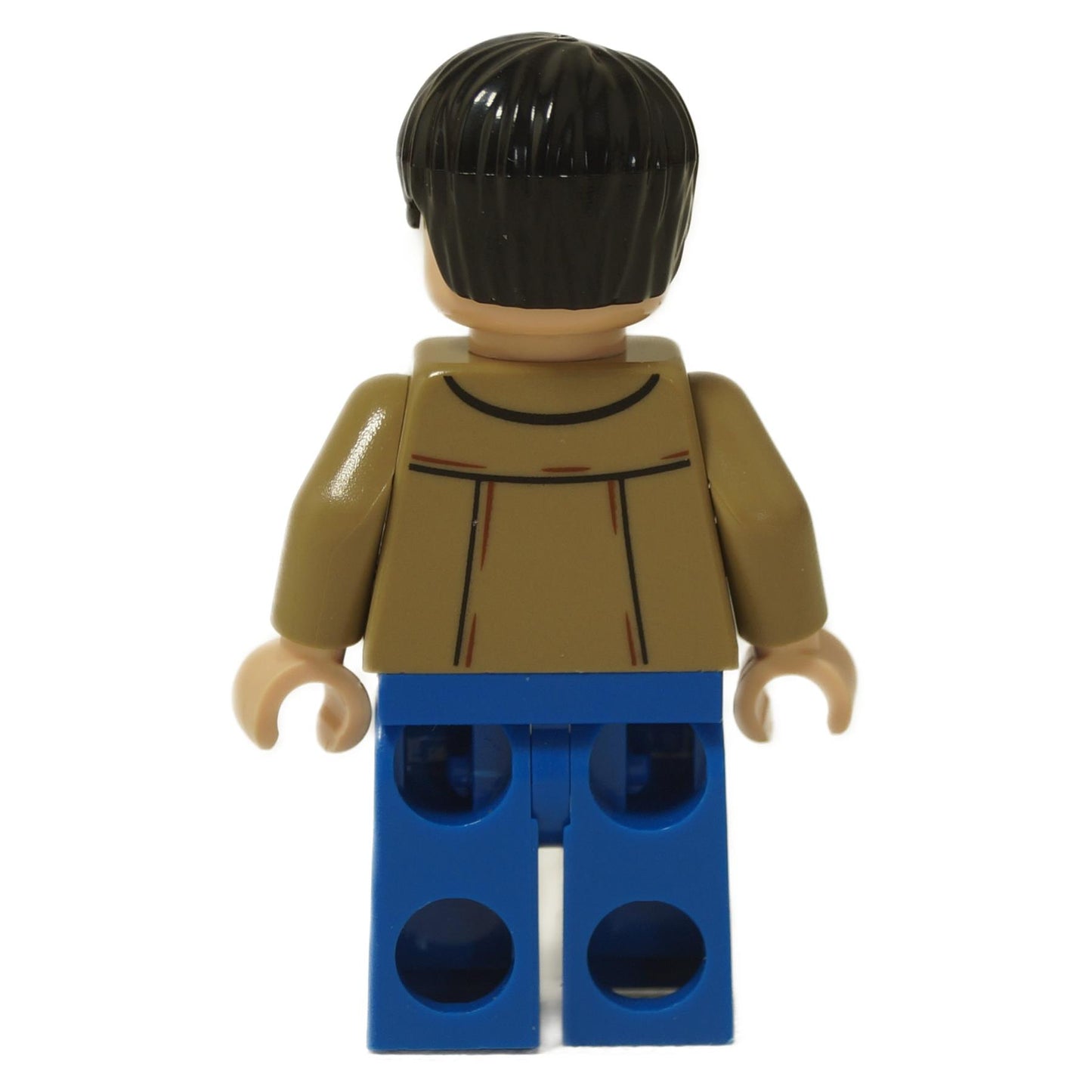 LEGO® Harry Potter minifigure (hp408) wearing dark tan jacket with back pocket print and blue pants, rear view.