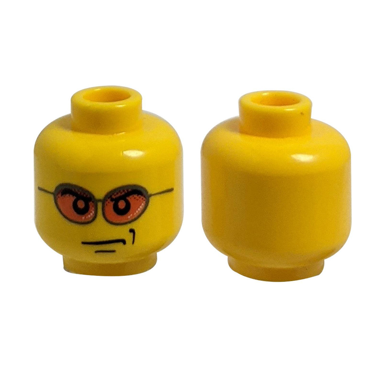 LEGO head 3626cpb0212 with orange sunglasses and smirk pattern.