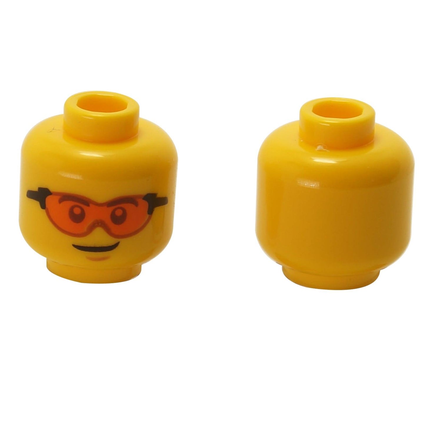 LEGO Head Safety Glasses Orange Lenses 3626pb2724 yellow face with grin front view