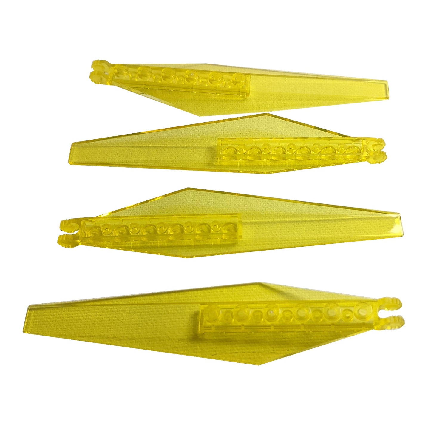 LEGO® hinge plate 3 x 12 with angled side extensions and tapered ends, large articulated plate for folding panels and structural builds, trans-yellow color