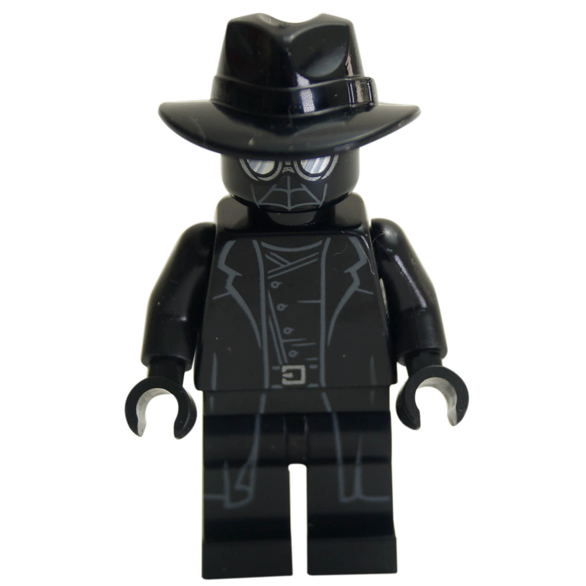 LEGO® Marvel Spider-Man Noir sh0614a minifigure with black fedora, silver goggles, printed trench coat and shirt-tail leg detailing