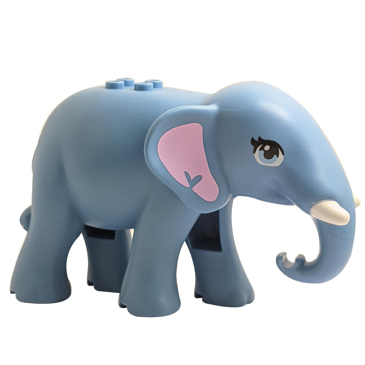 LEGO medium blue elephant animal figure with pink ears white tusks wildlife safari piece 67419pb01