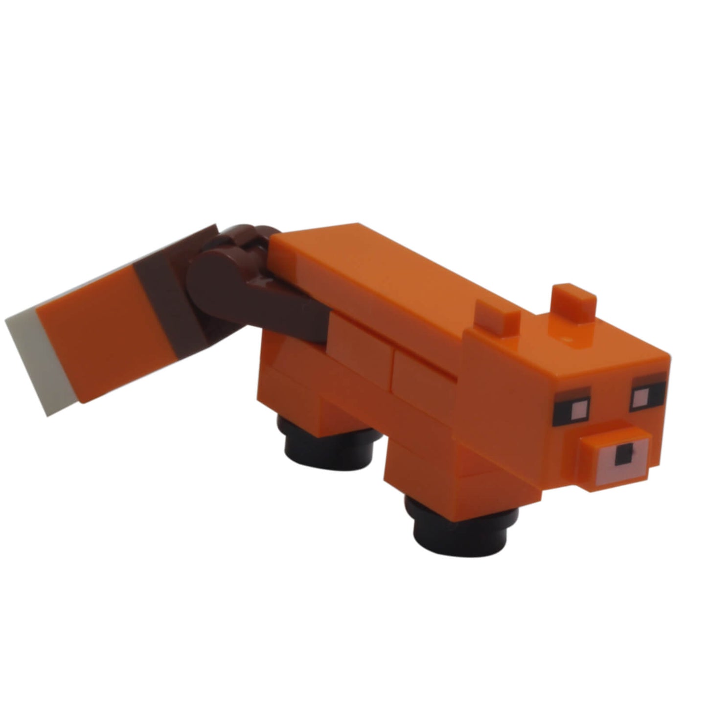 LEGO Minecraft figura animale costruita in mattoncini volpe arancione minefox01 che guarda a destra