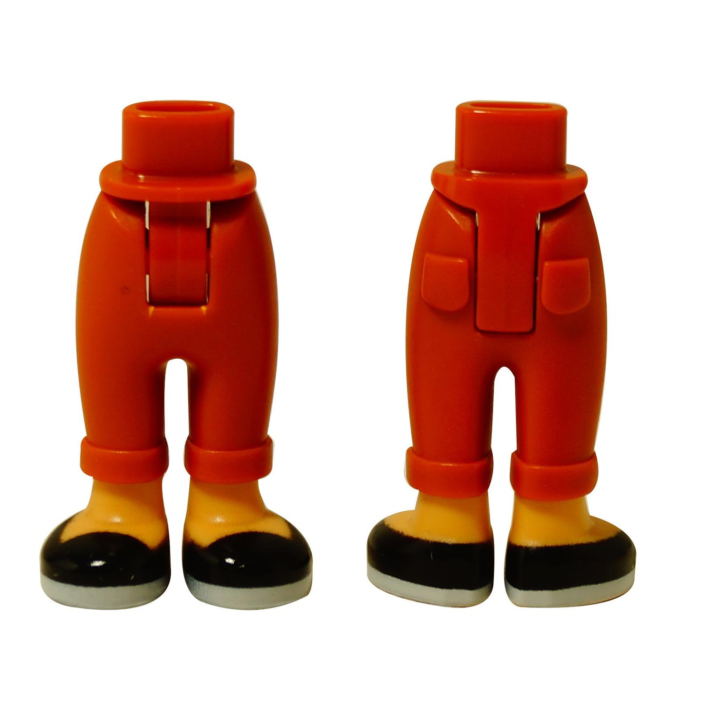 LEGO® gambe di mini-doll con scarpe nere e suole bianche, pantaloni rossi con dettagli stampati, pezzo 100937c00pb005