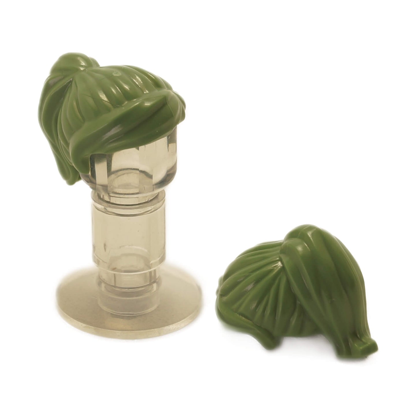 LEGO® Minifigure Hair Female Ponytail with Swept Sideways Fringe in sand green, used for female characters and detailed minifigure styling