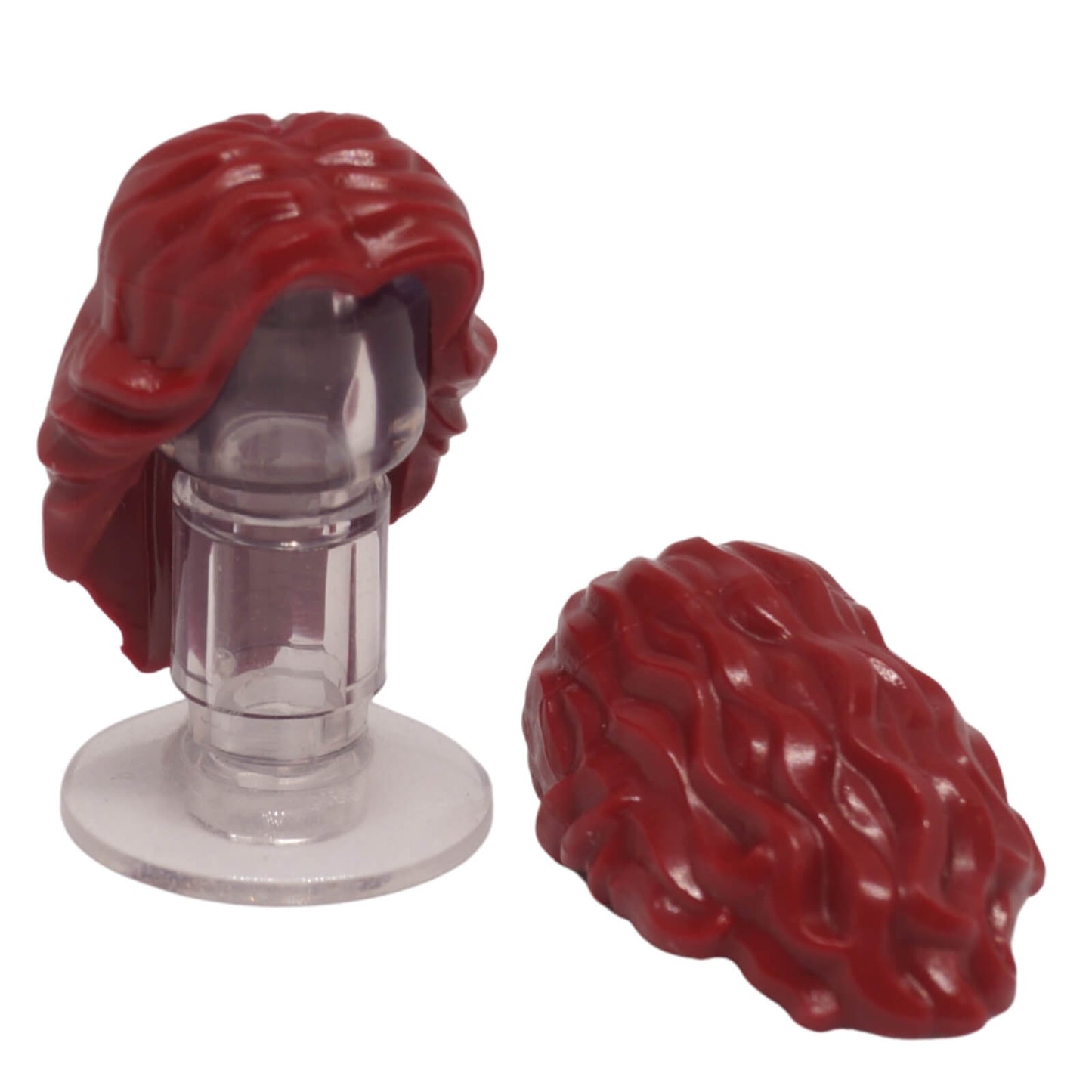 LEGO minifigure hair mid length wavy 90396 with center part, dark red