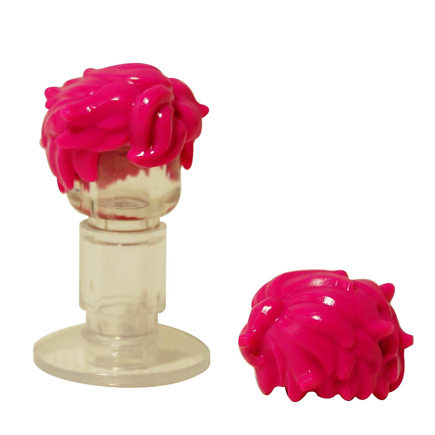 LEGO® minifigure tousled hair with strands sticking out on the sides in magenta, messy hairstyle hair piece