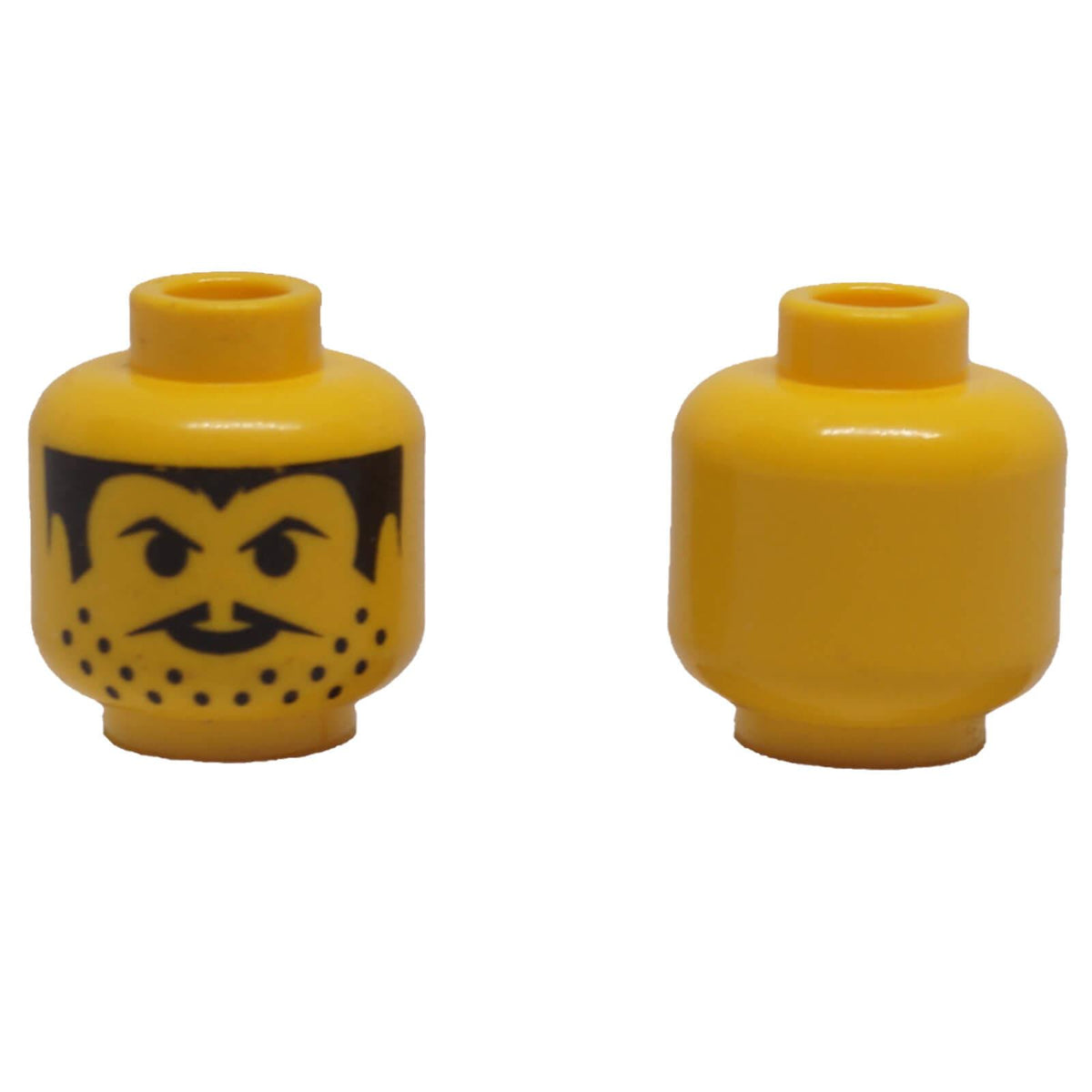 LEGO® minifigure head 3626pb0012 yellow with thin moustache, stubble and sideburns, front and back view