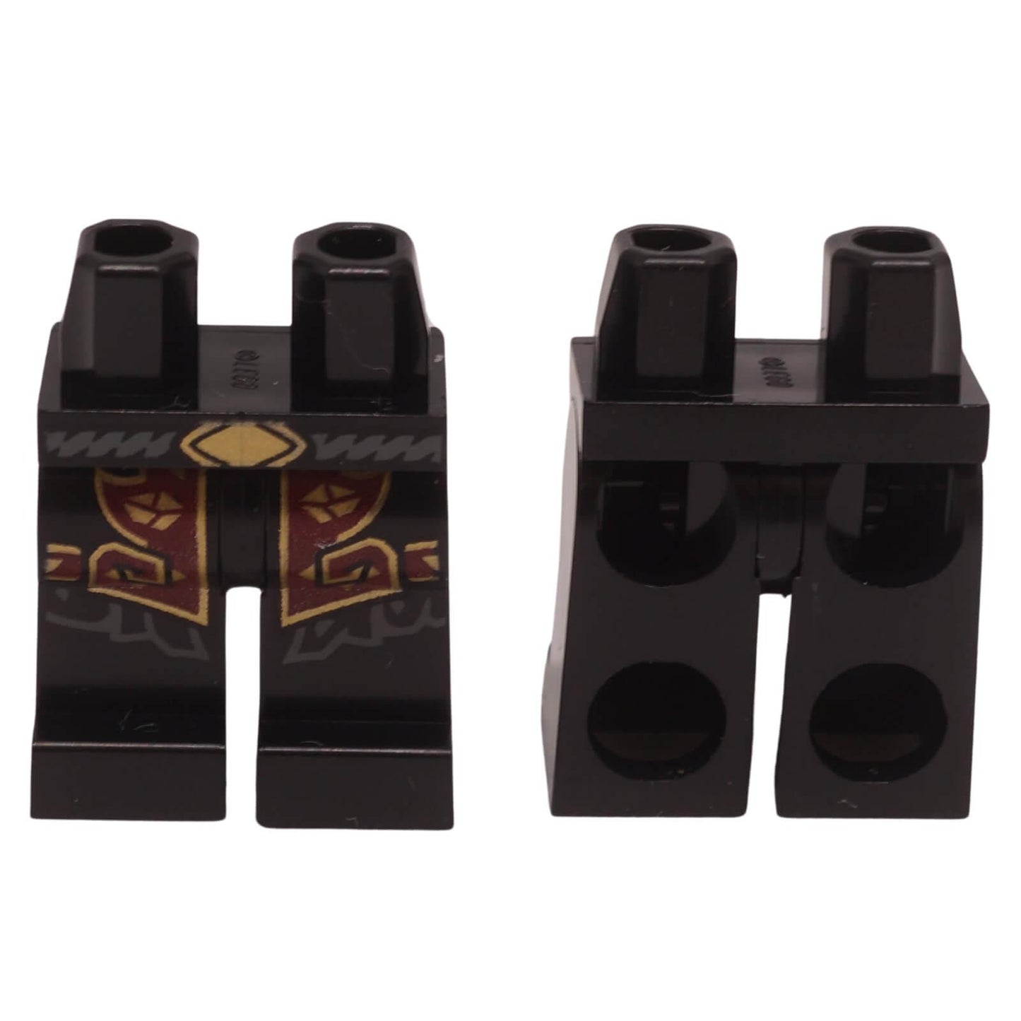 LEGO minifigure legs black ornate print gold buckle belt dark red pattern