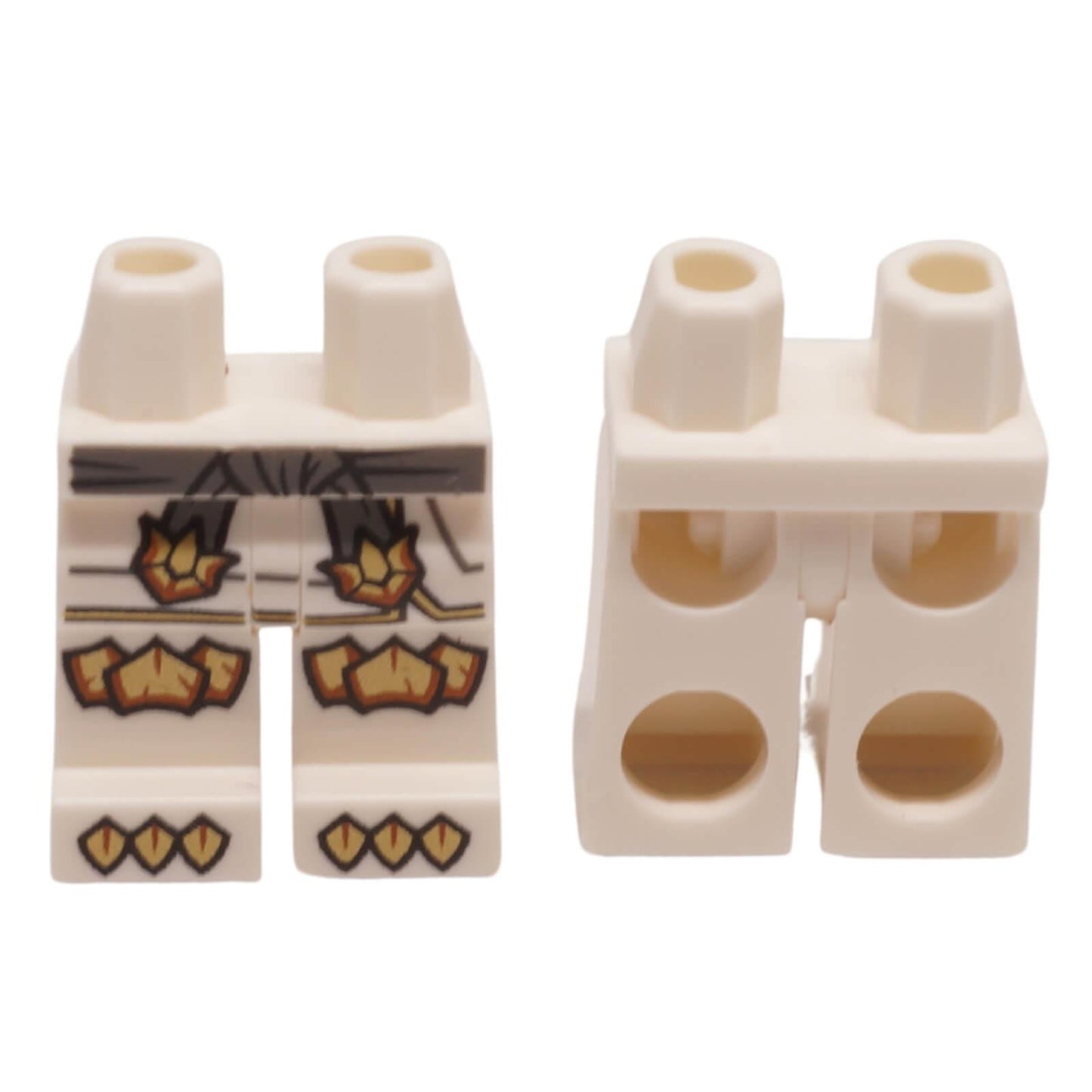 LEGO minifigure legs white with gold print sash and decorative pattern