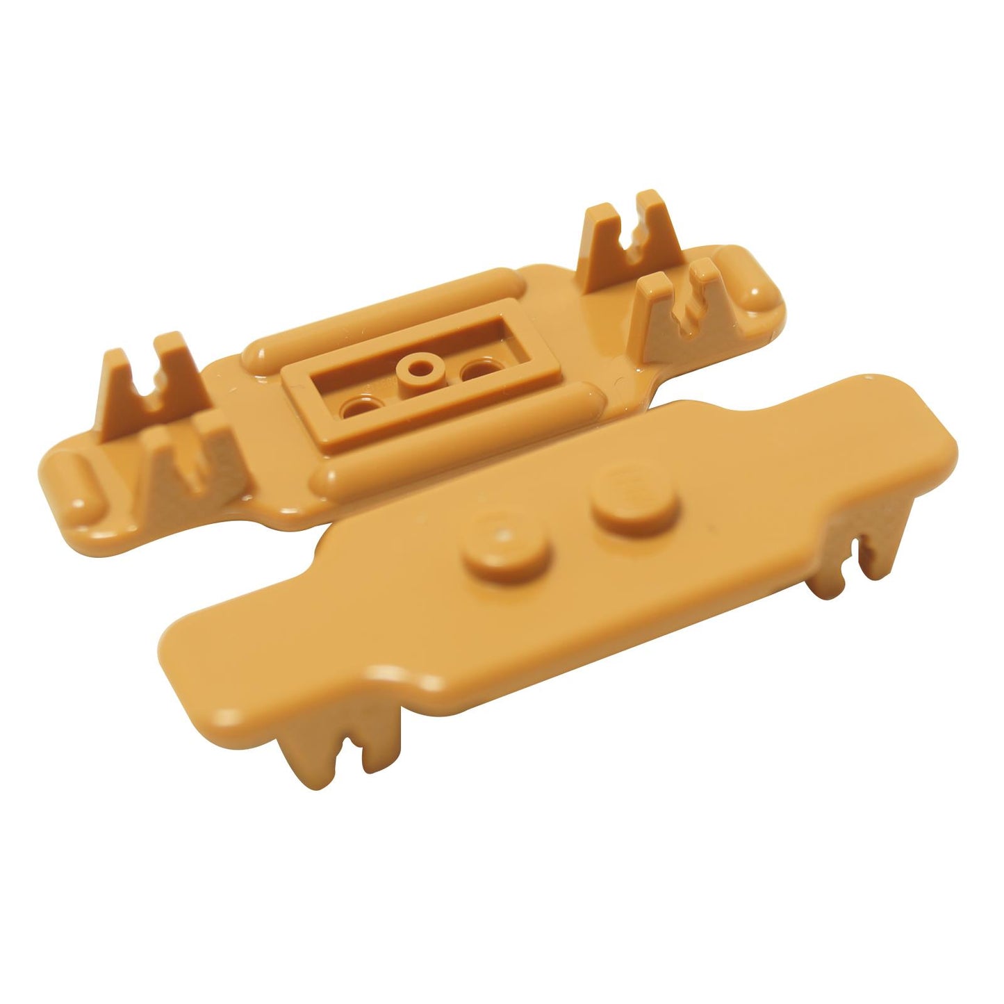 LEGO® Longboard Skateboard Deck doplněk (6324) ve středně nugátové barvě, ukazující jeho tvar a připojovací body pro kola.