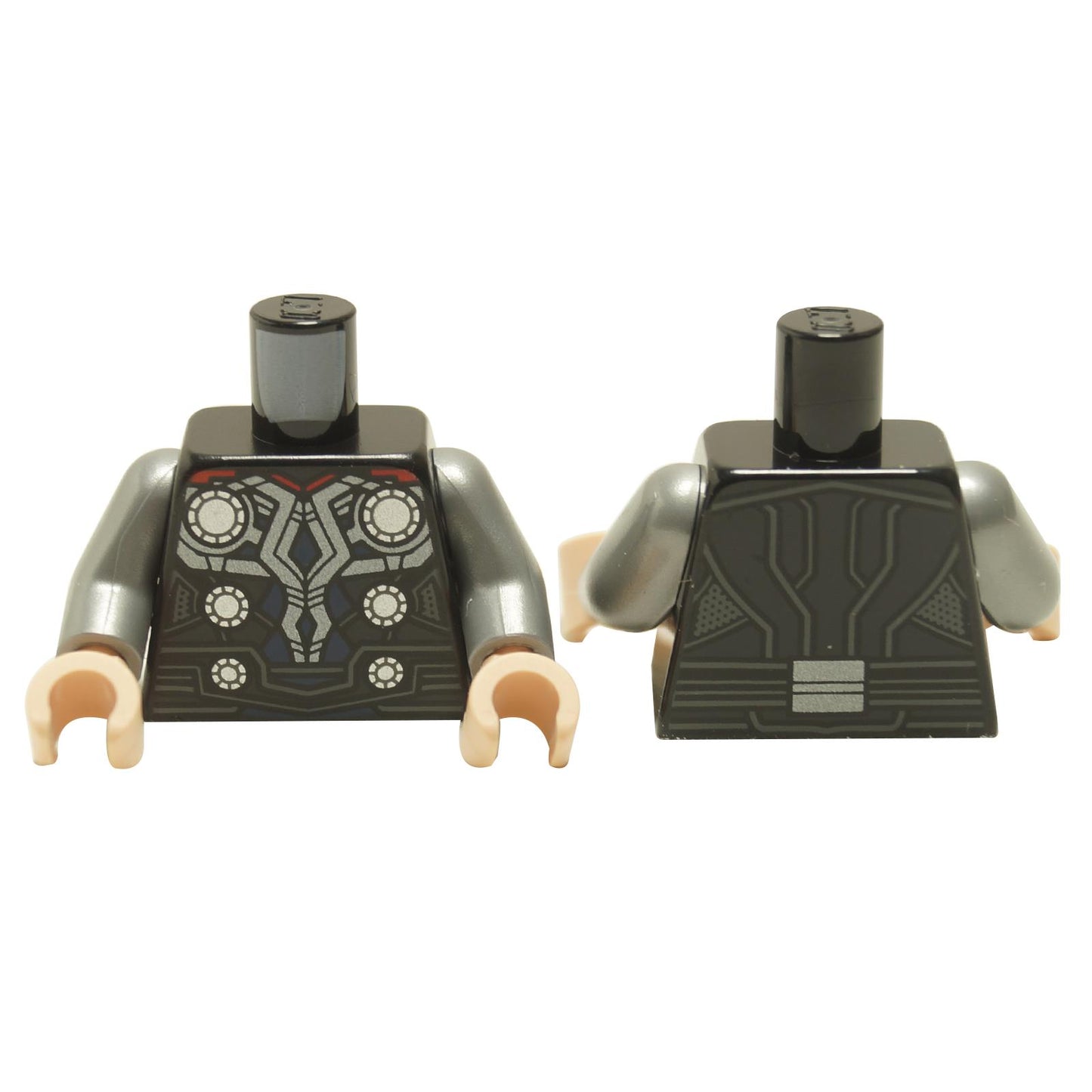 LEGO Torso, Advanced Armor, silver tech panels, front and back views