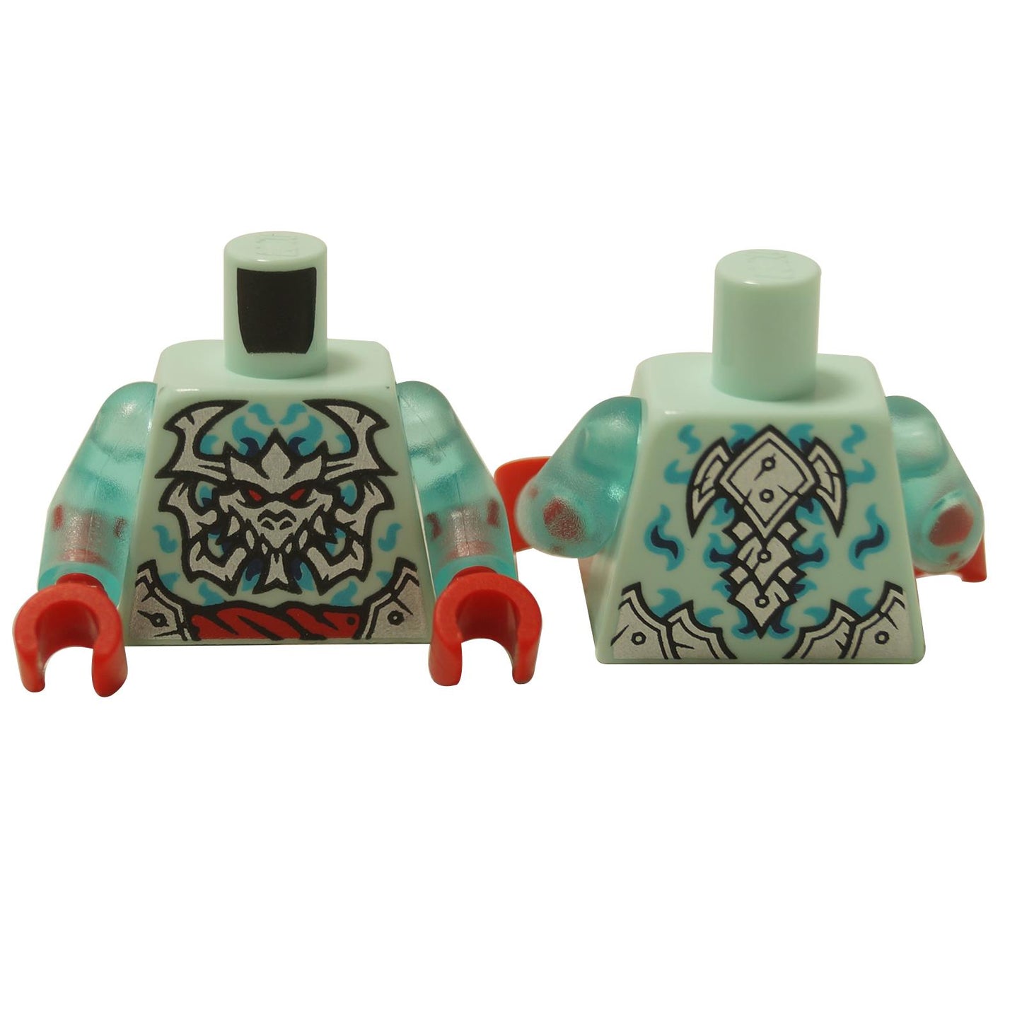LEGO® minifigure ghost armor torso with dragon skull emblem and swirling energy print, detailed chest and back design