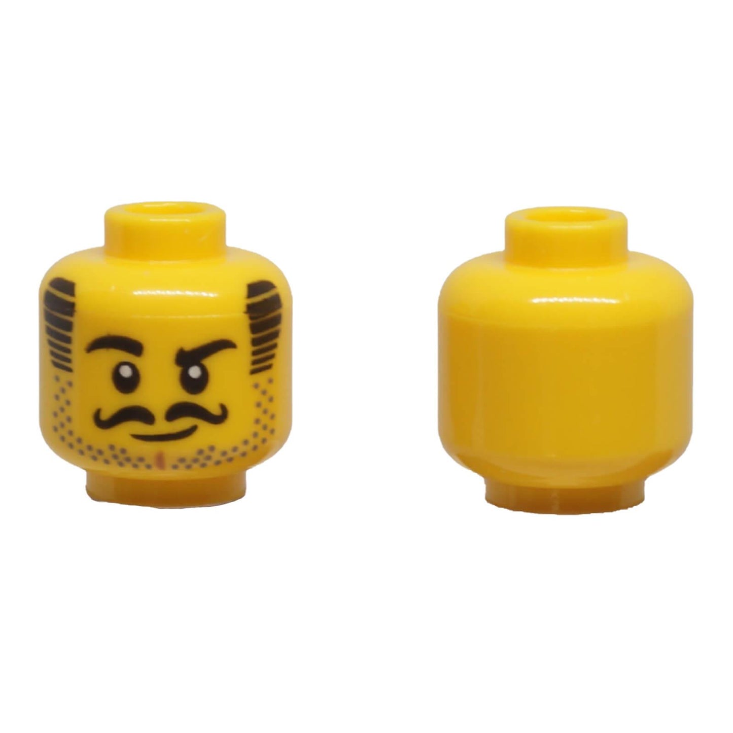 LEGO minifigure head with curly moustache striped sideburns and grin 3626pb3600