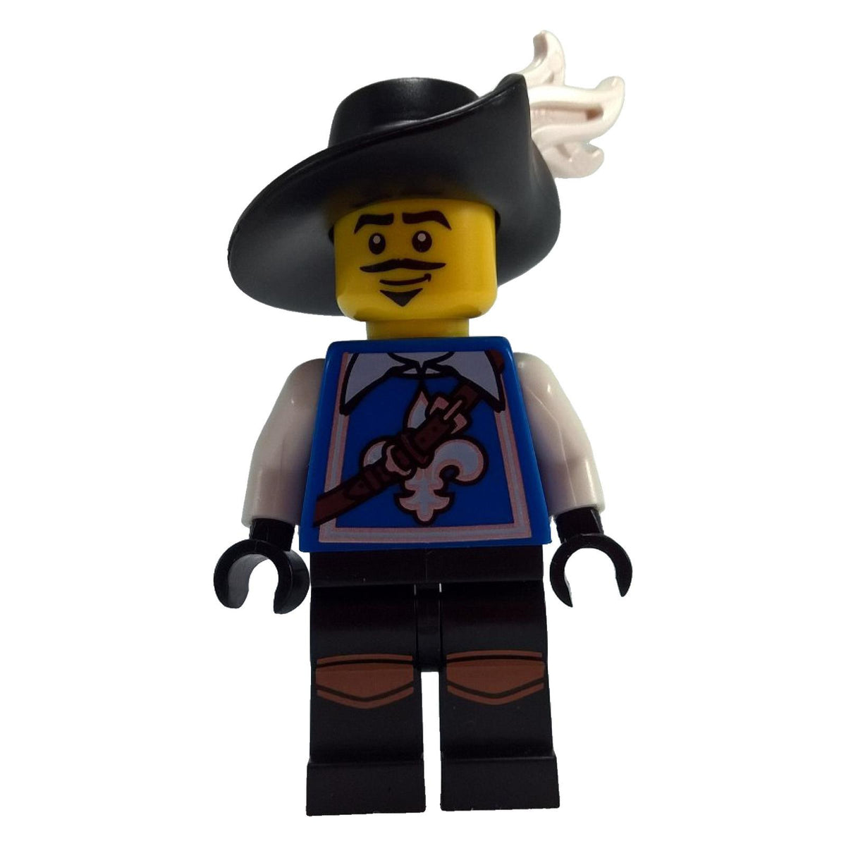 LEGO® Musketeer Series 4 col051 minifigure front view with black plumed hat