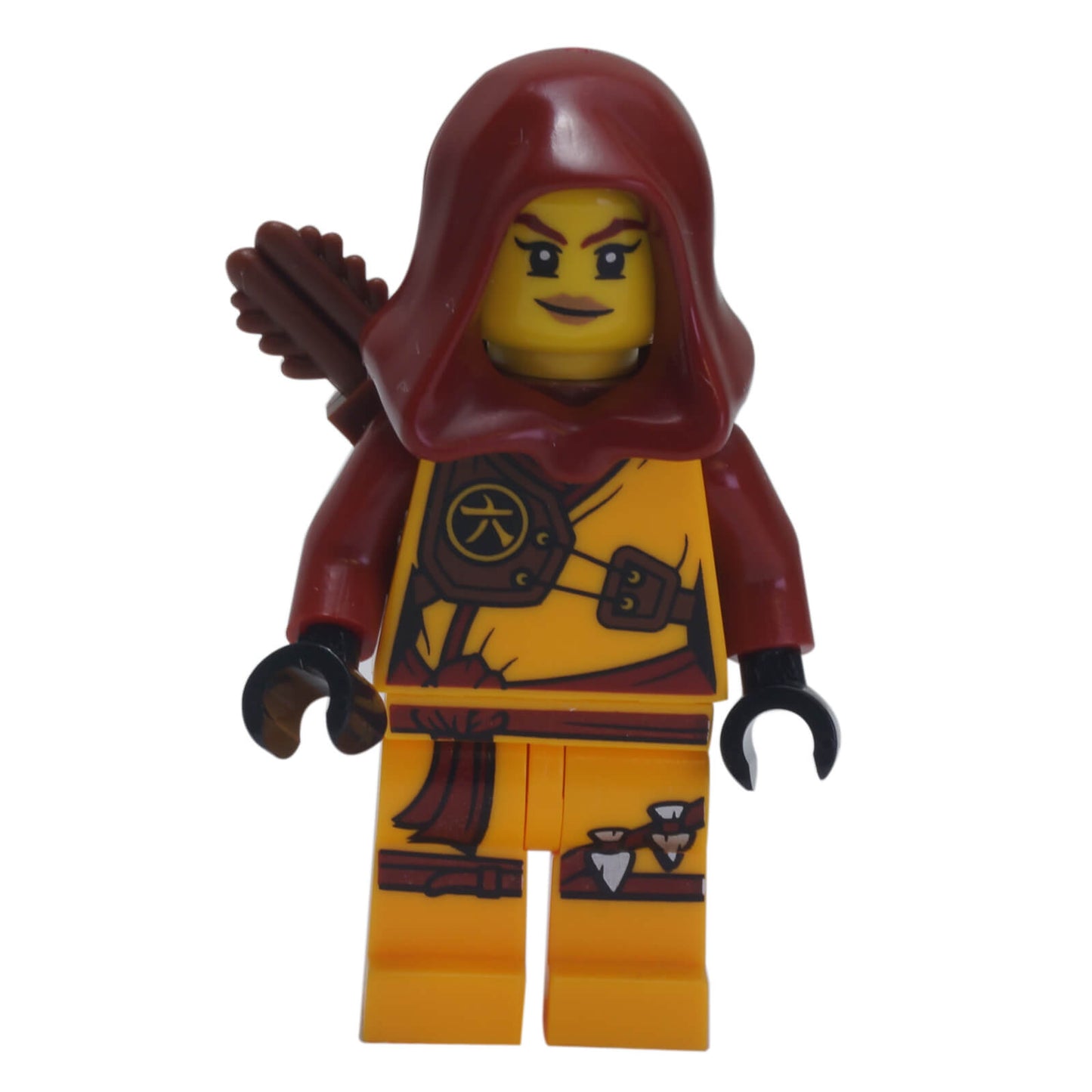 LEGO® Minifigura de NINJAGO Skybound Nya en capucha roja y traje de ninja amarillo con carcaj