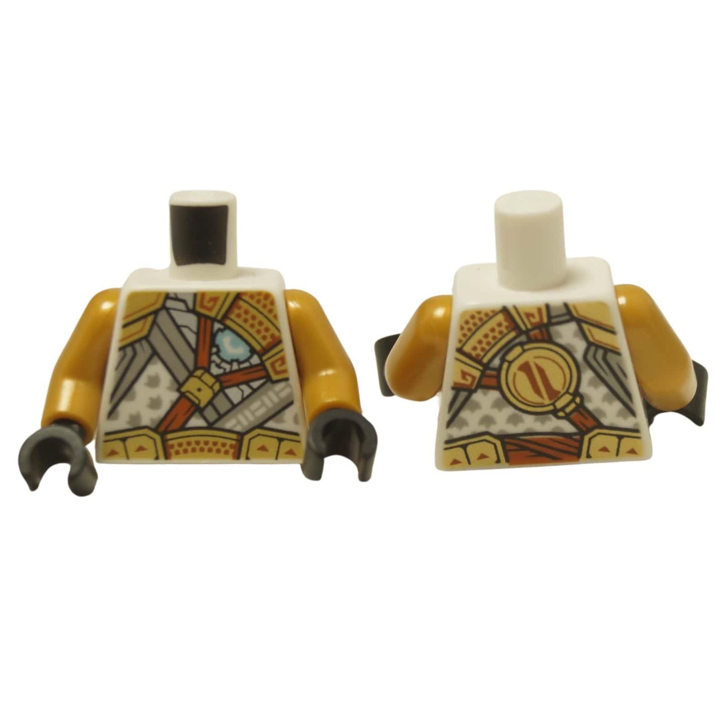 LEGO® Torso (973pb4748c01), showing the front and back of an ornate white, teal, and gold tunic.