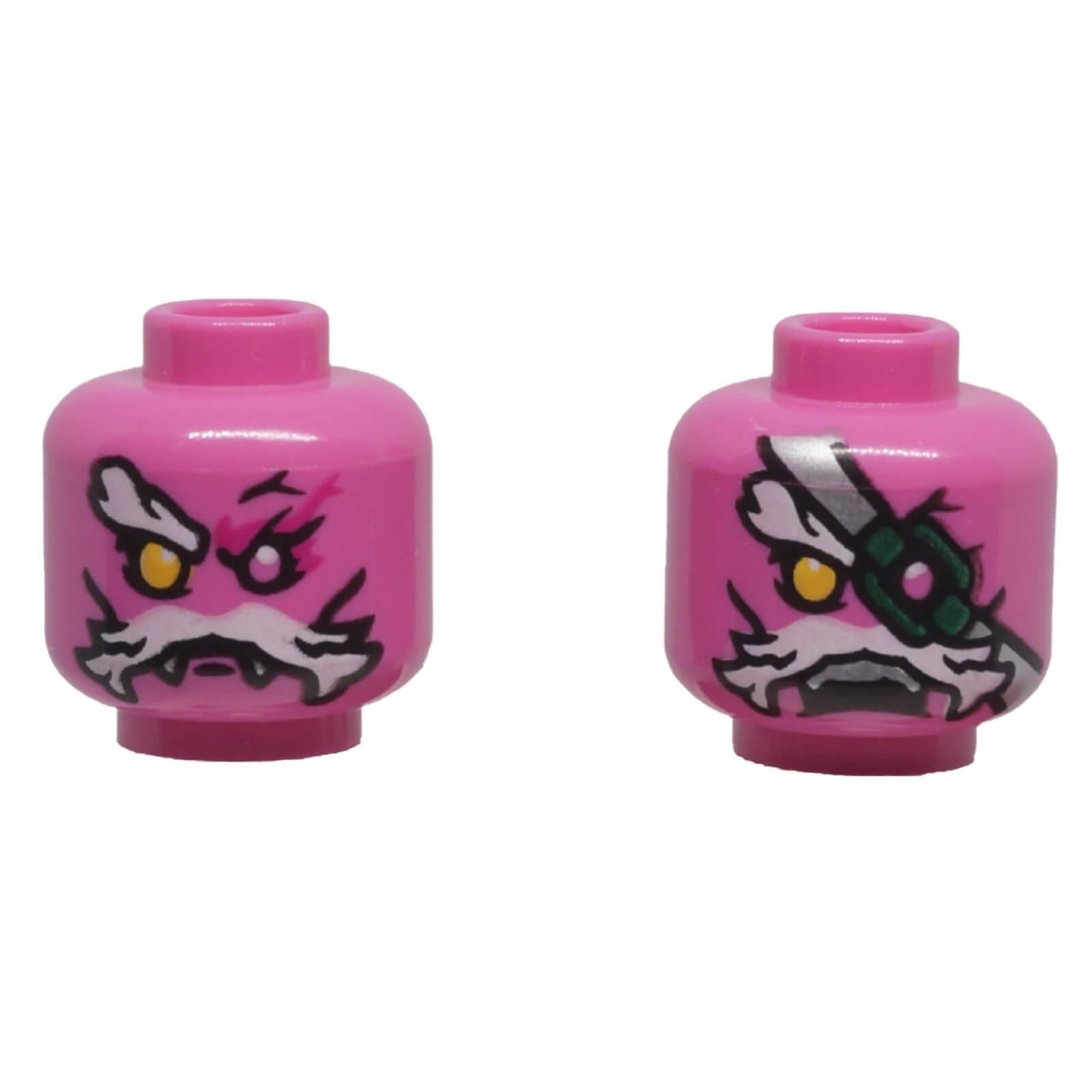 LEGO pink demon alien minifigure head with dual-sided expressions and eye patch 3626pb3631