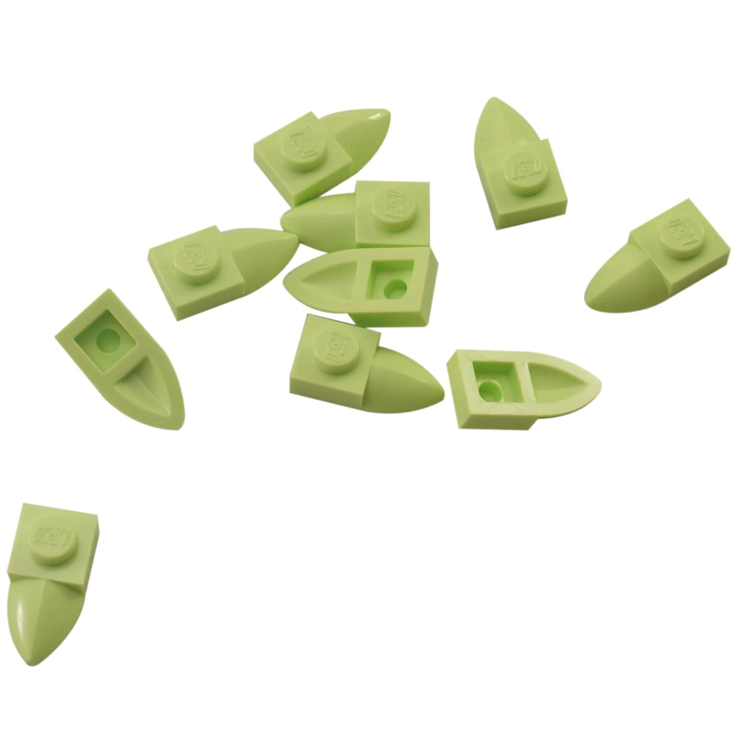 LEGO® muokattu levy 1 x 1 vaakasuoralla hampaalla, pieni ulkoneva yksityiskohta klippejä, olentoja tai mekaanisia rakennelmia varten, kellertävän vihreä väri