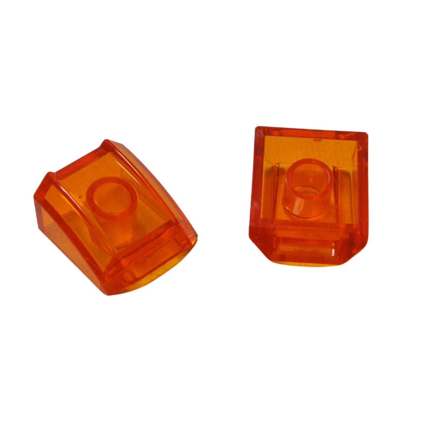 LEGO® Slope Curved 2 x 2 with Lip in trans-orange, ideal for smooth rounded edges and vehicle detailing.