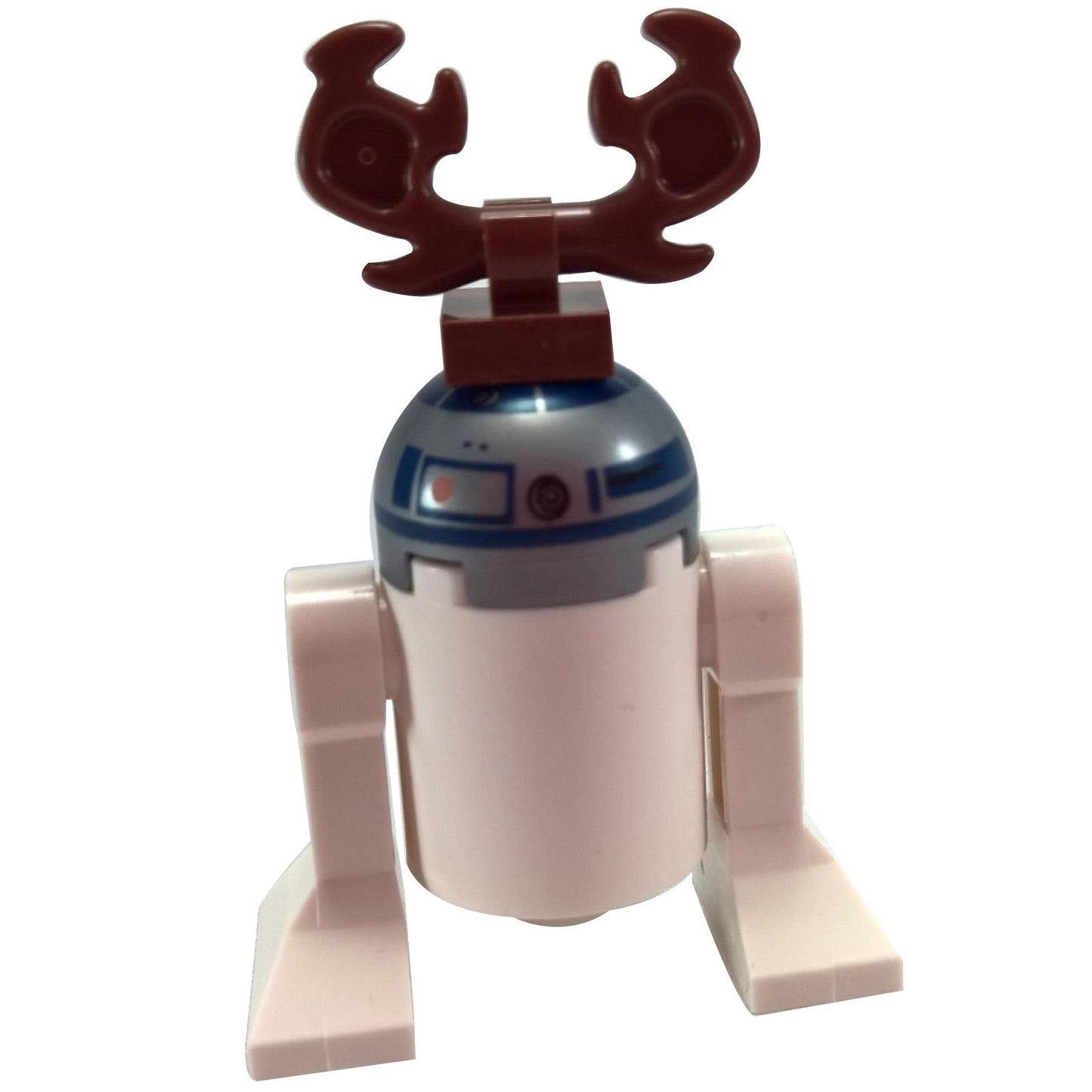LEGO® Star Wars R2-D2 reindeer droid sw0679 with white body, blue dome head, and brown antlers attachment.