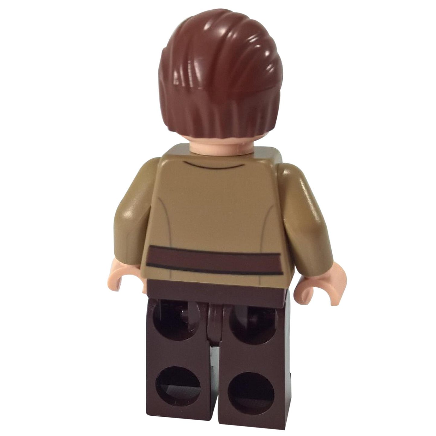 Vista trasera de la minifigura LEGO® de oficial de la Resistencia de Star Wars sw0699 con cabello castaño y uniforme color beige con impresión de cinturón.