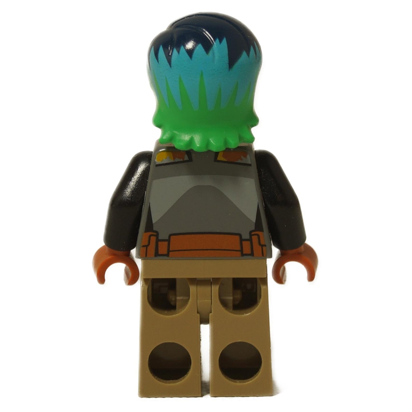 A LEGO® Star Wars Sabine Wren Minifigura (sw0742) hátulnézete, amelyen nyomtatott páncél és két színű haj látható.