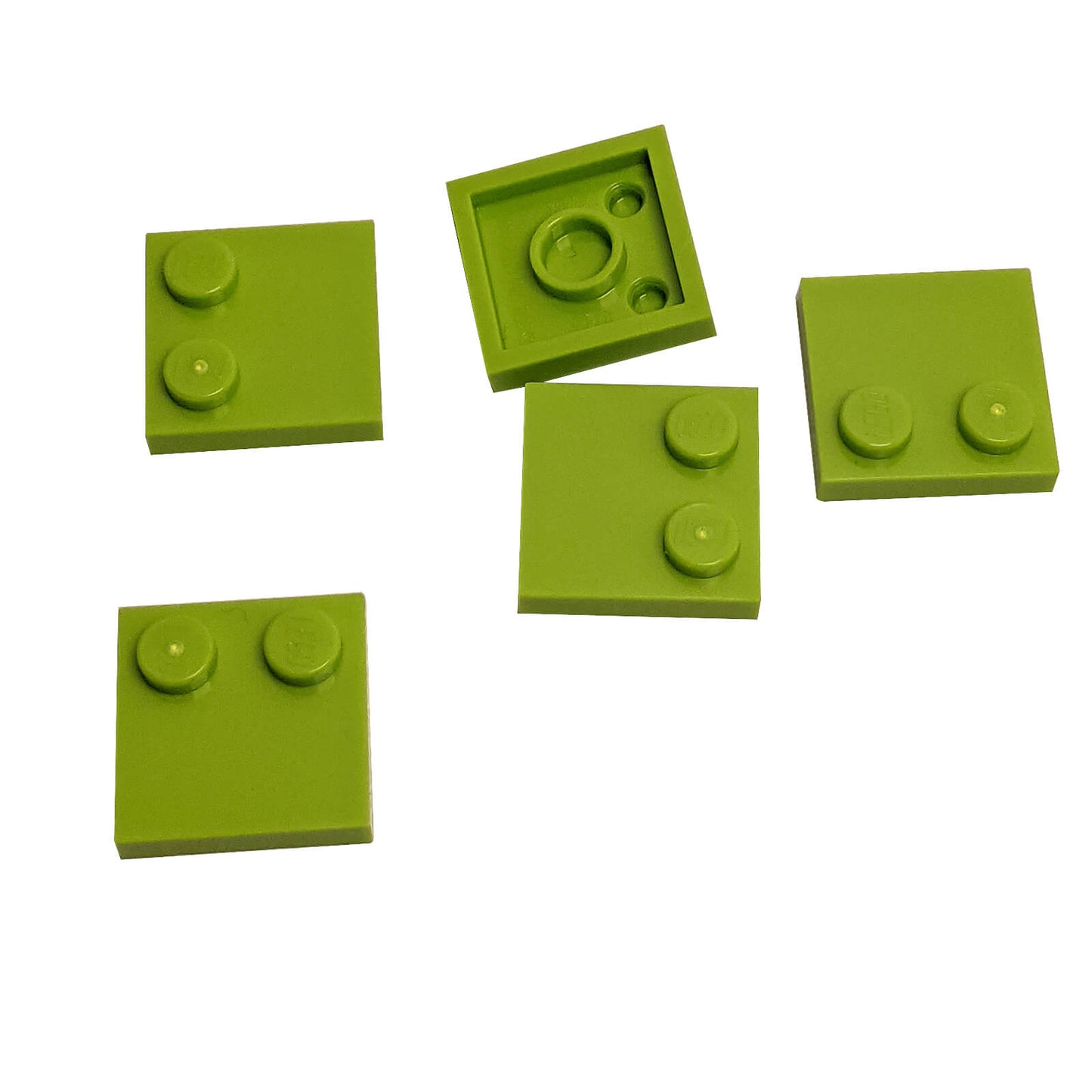 LEGO® Tile, Modified 2 x 2 with Studs on Edge (Part 33909) in lime, used for SNOT techniques and detailed surface building