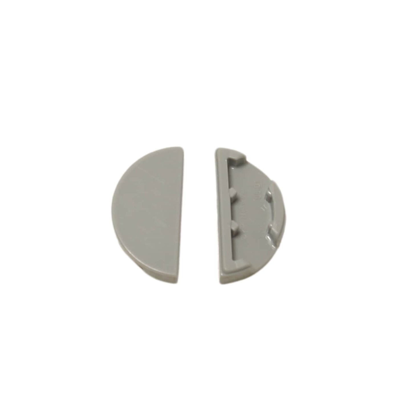 LEGO® Tile Round 1 x 2 Half piece shown in close-up, featuring its smooth curved top and half-moon shape in light bluish gray.