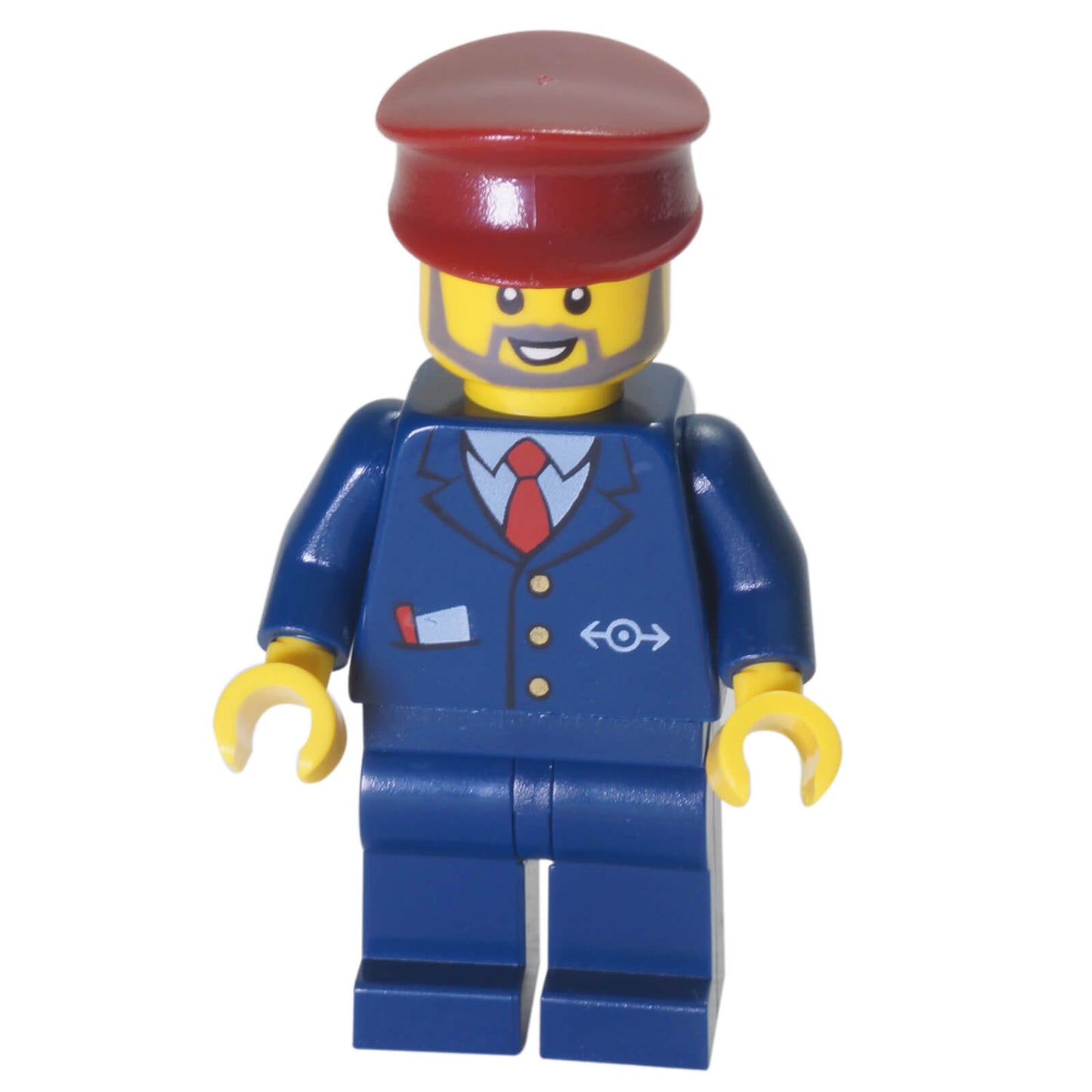 LEGO® Train Conductor trn248 with Dark Blue Jacket Dark Red Hat Glasses and Beard