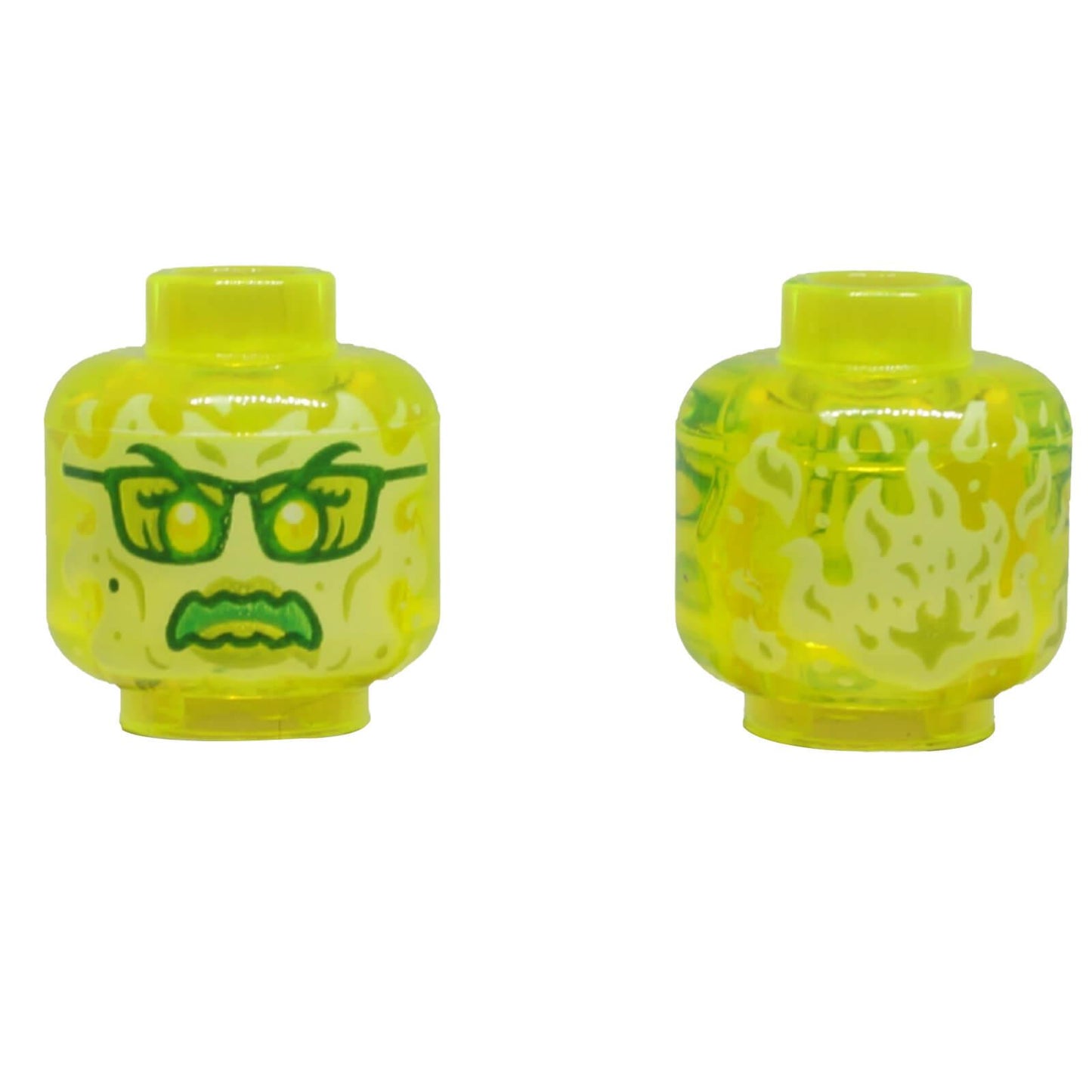 LEGO® transparent ghost minifigure head 3626pb2494 with glasses and reverse flame print