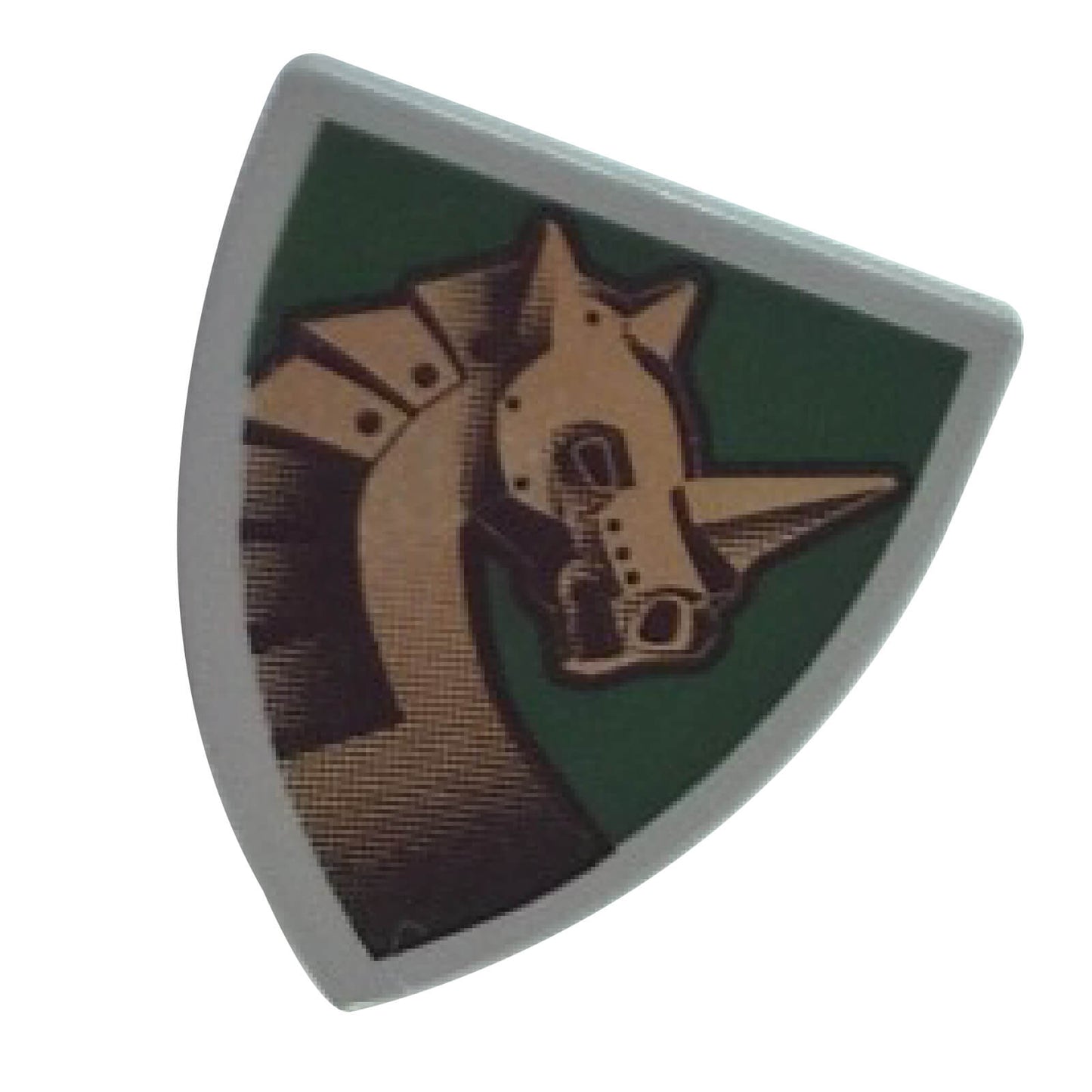 LEGO® triangular shield 3846pb020 with gold armored horse on green