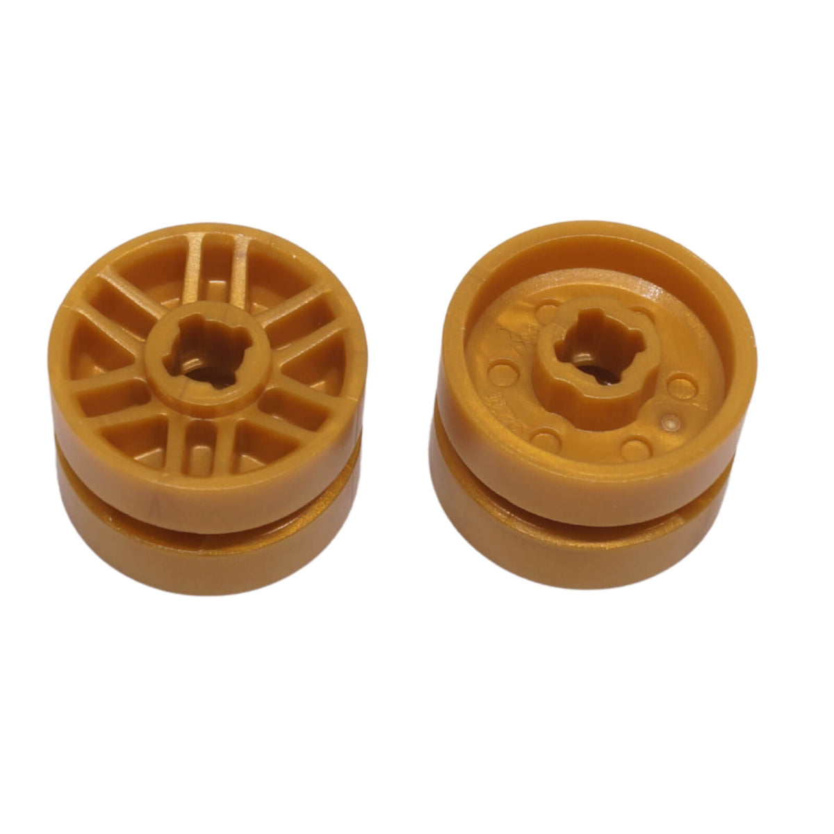 LEGO® Wheel 11208 14 x 9.9mm with Centre Groove Fake Bolts and 6 Double Spokes in pearl gold