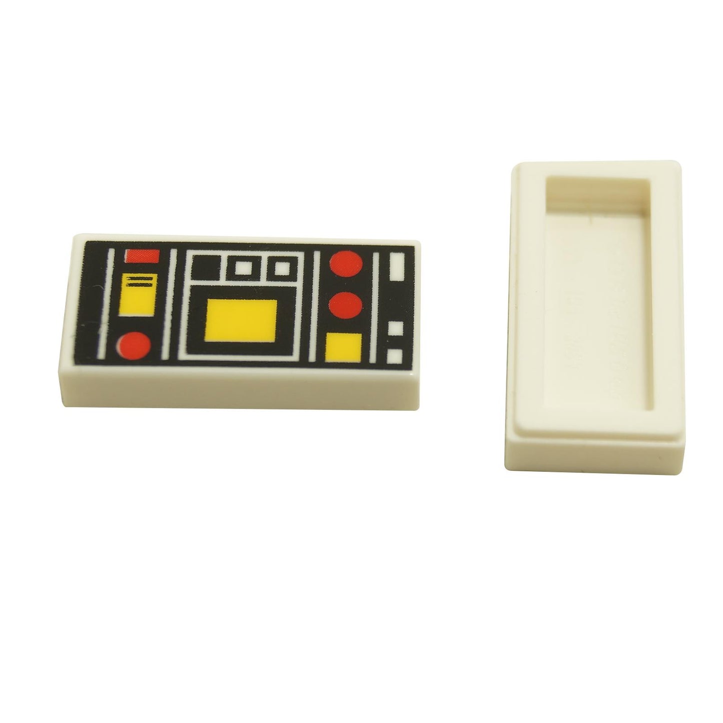LEGO Белый Плитка 1 x 2 с узором Контролей 3069pb0785 с красной и желтой печатью интерфейса, вид спереди