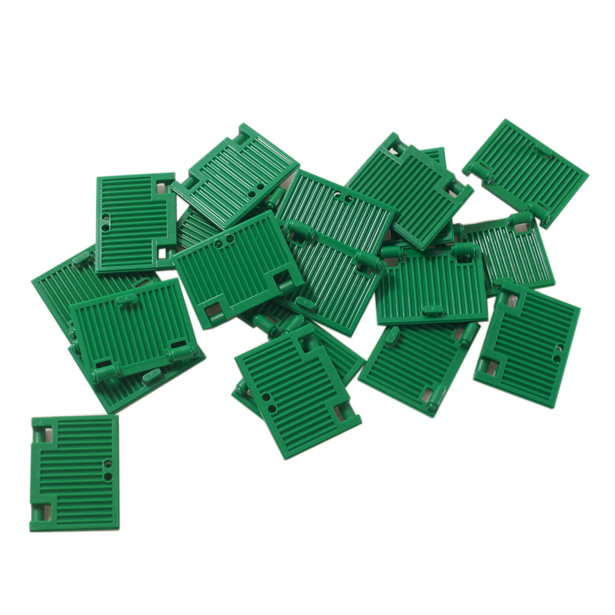 LEGO® Window Shutter 1 x 2 x 3 with Hinges in magenta, featuring a slatted panel and integrated hinge connectors green