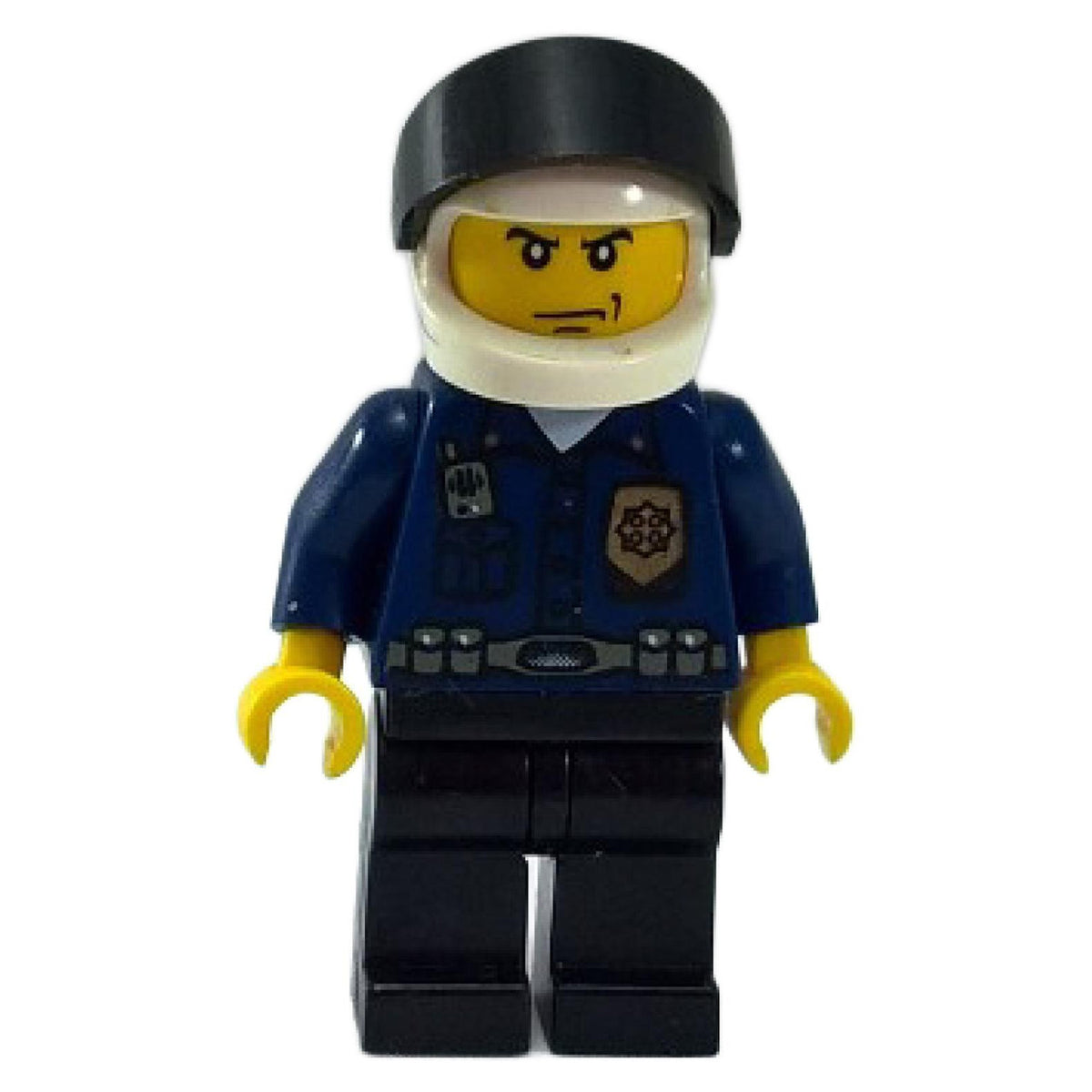 Polizia - Pattuglia della Città Mondiale, Blu Scuro Camicia con Distintivo e Radio, Nero Gambe, Bianco Casco, Nero Visiera