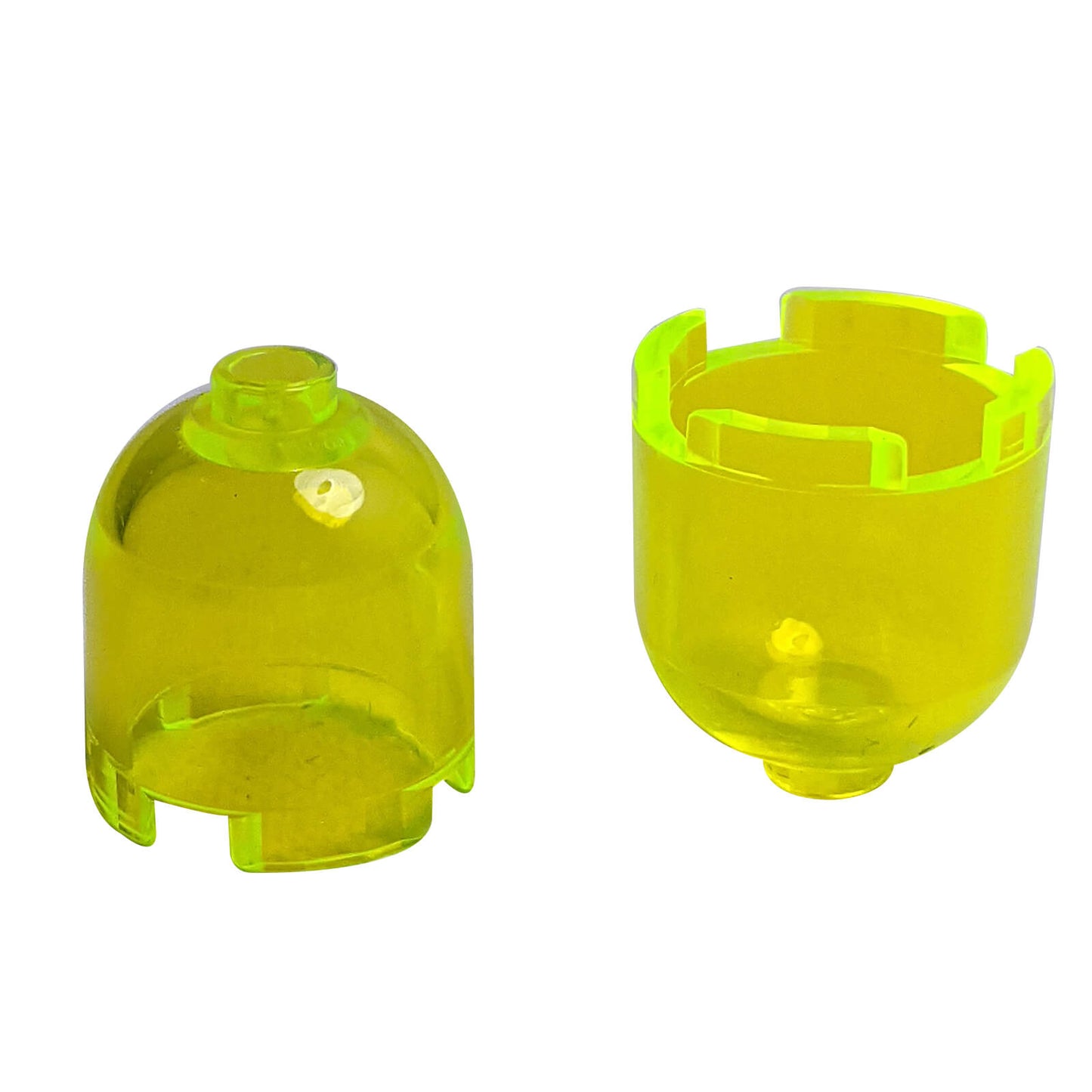 Two translucent neon yellow Round Brick Dome Top 30151 pieces.