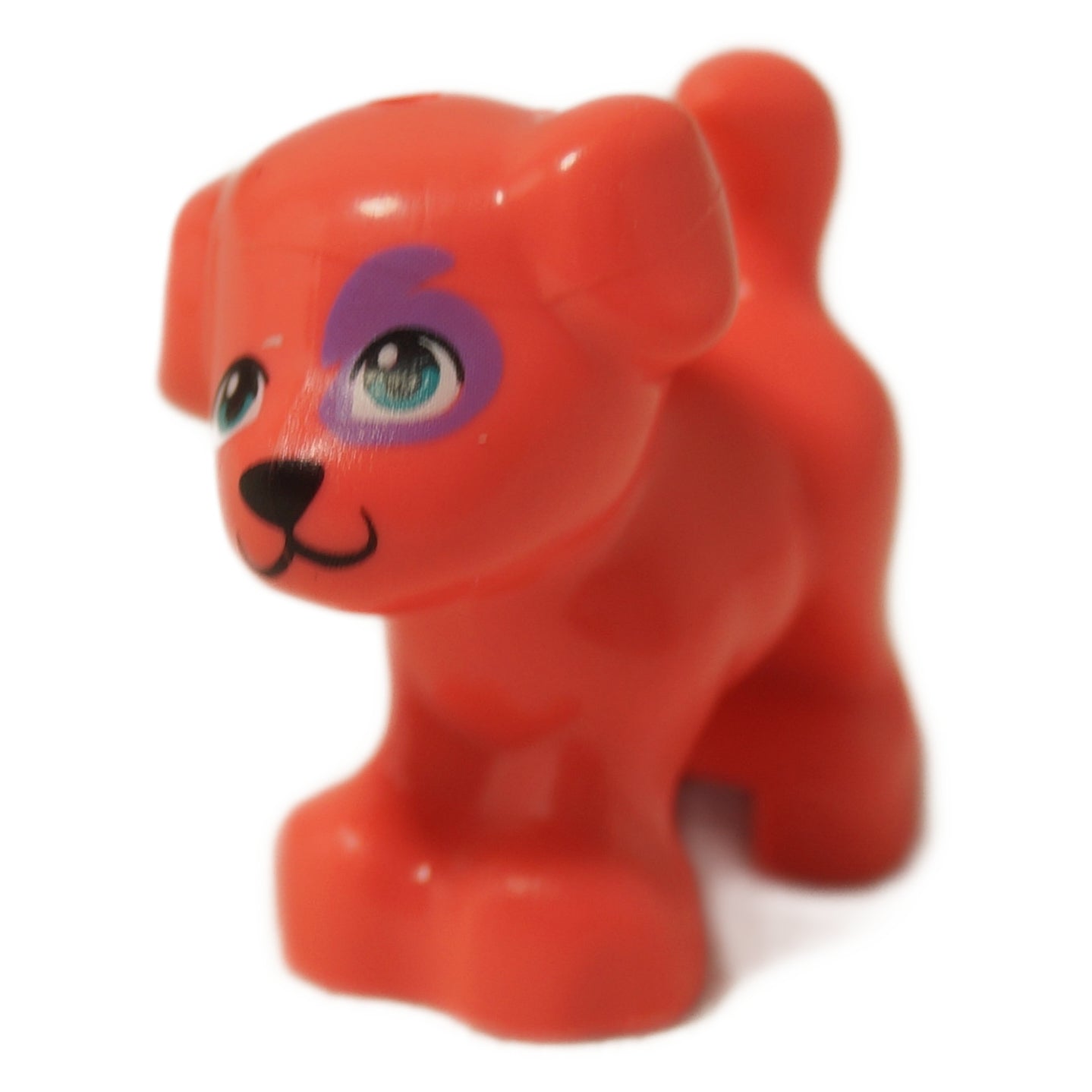 Red standing puppy 93088pb12 with a lavender eye patch and blue eyes.