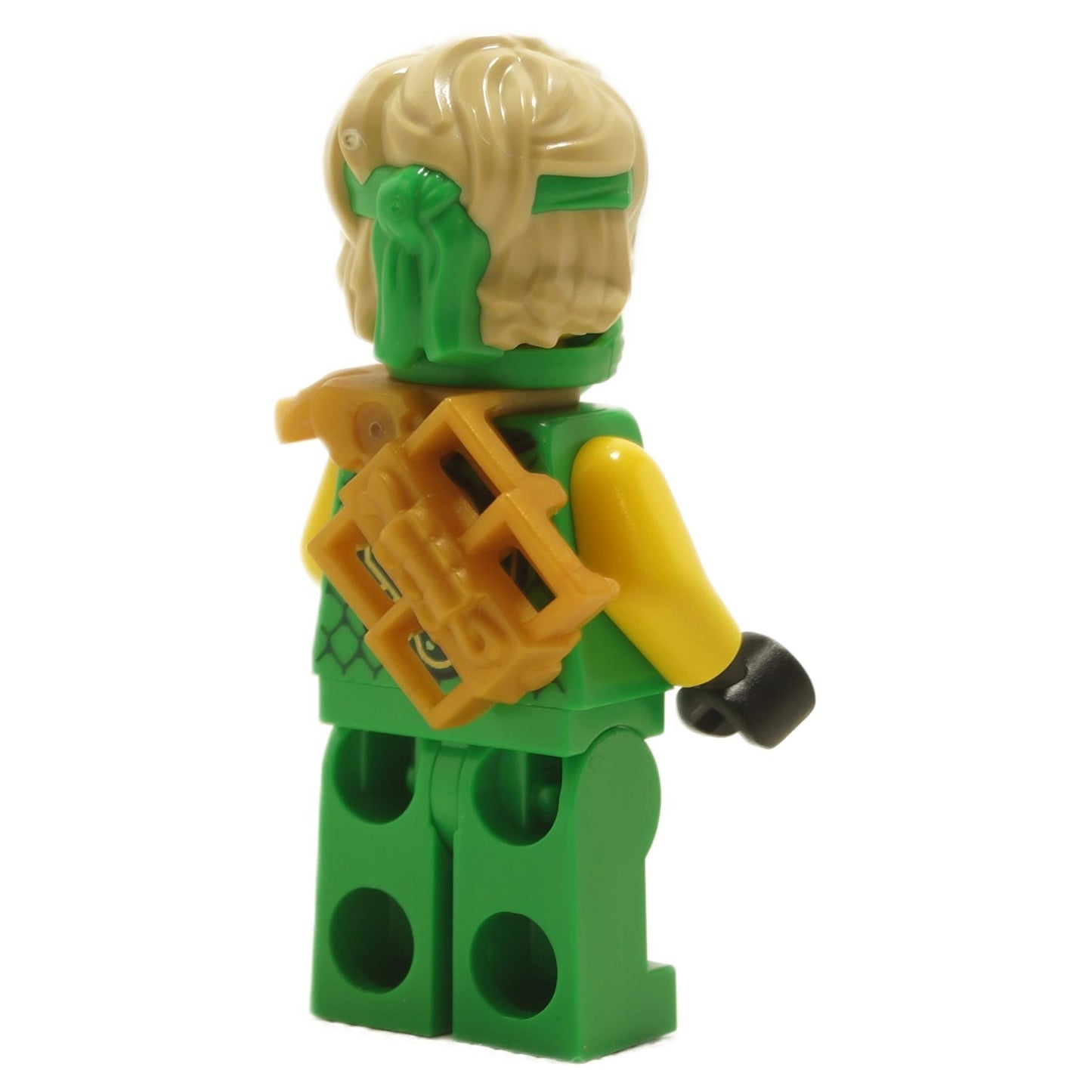 Back view of Lloyd minifigure from Dragons Rising wearing tournament armor with printed back detail and scabbard attachment