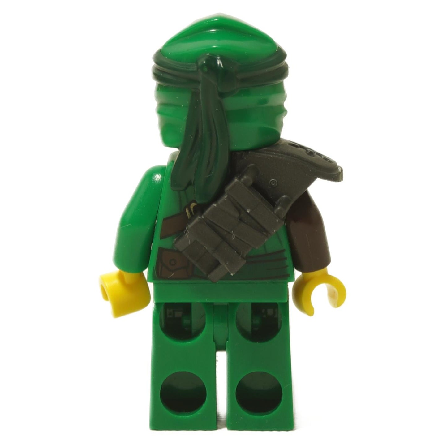 LEGO® Lloyd Secrets of the Forbidden Spinjitzu minifigure njo0544 back view with green hood and black shoulder armor close-up
