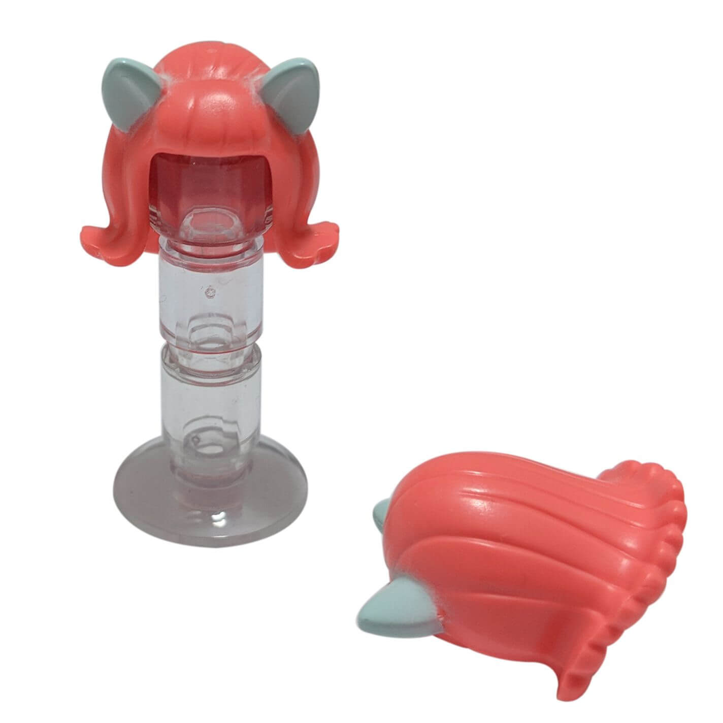 LEGO® mid-length minifigure hair 20592pb03 with short bangs, flipped ends and light aqua cat ears