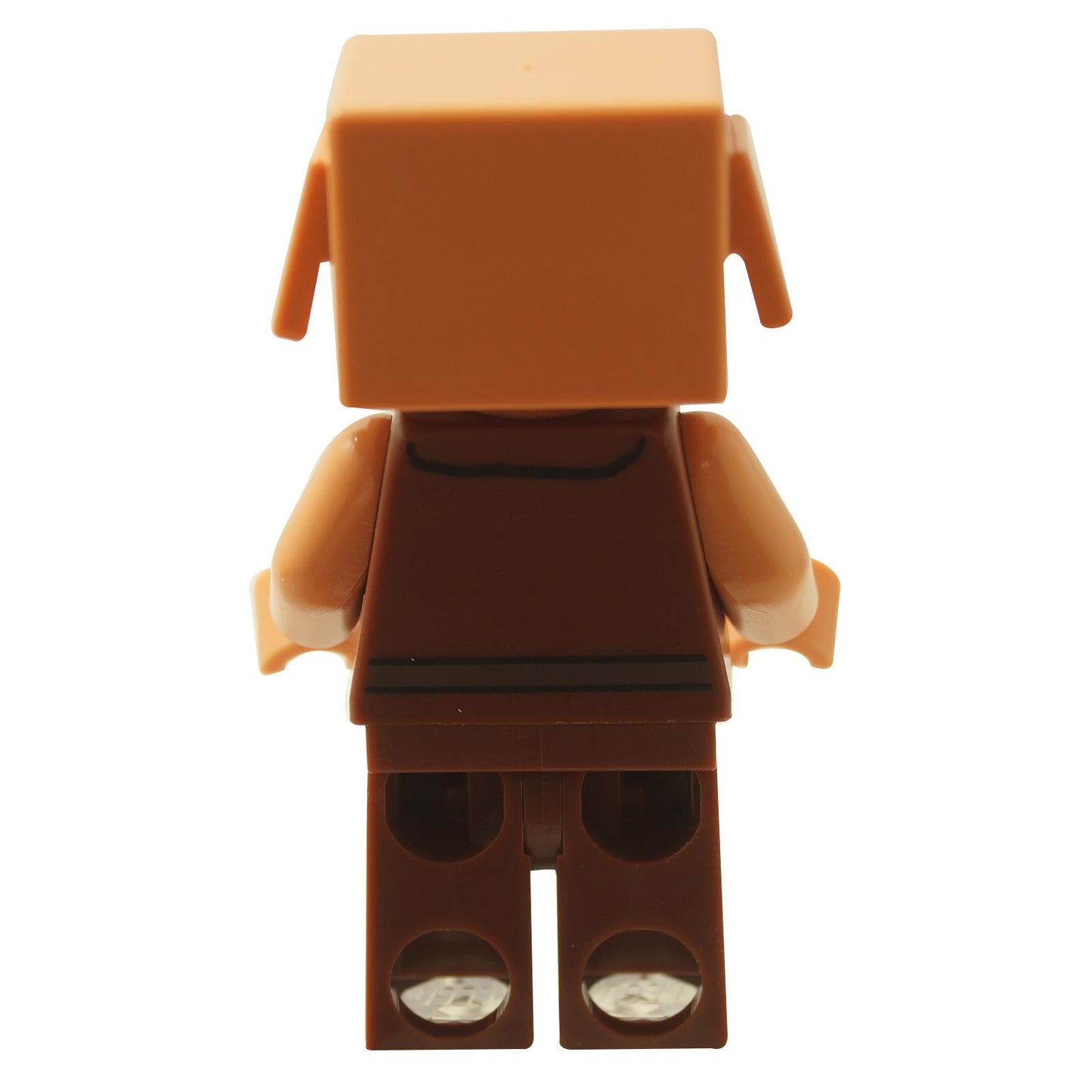 Vista trasera del minifigura de LEGO Minecraft Piglin mostrando torso y piernas marrones lisos.