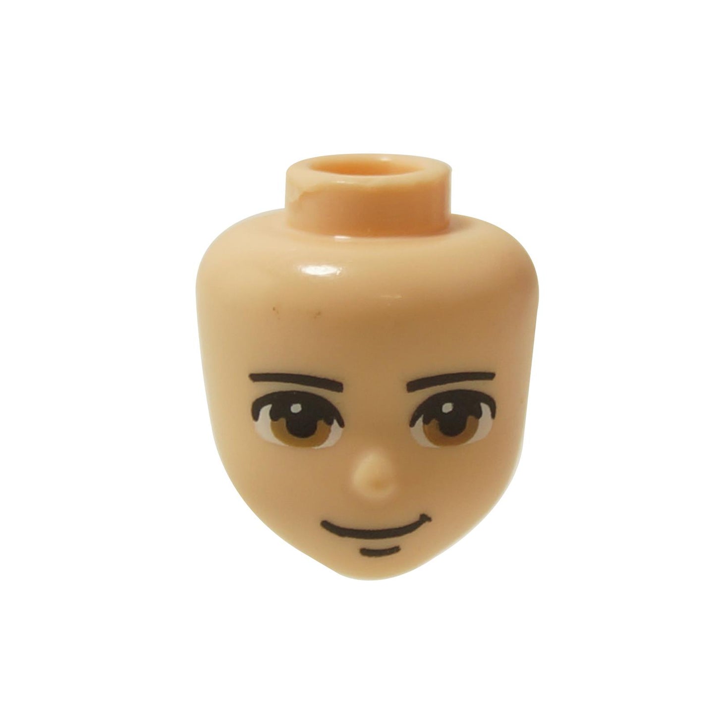 LEGO Friends male mini doll head with light brown eyes and closed grin expression