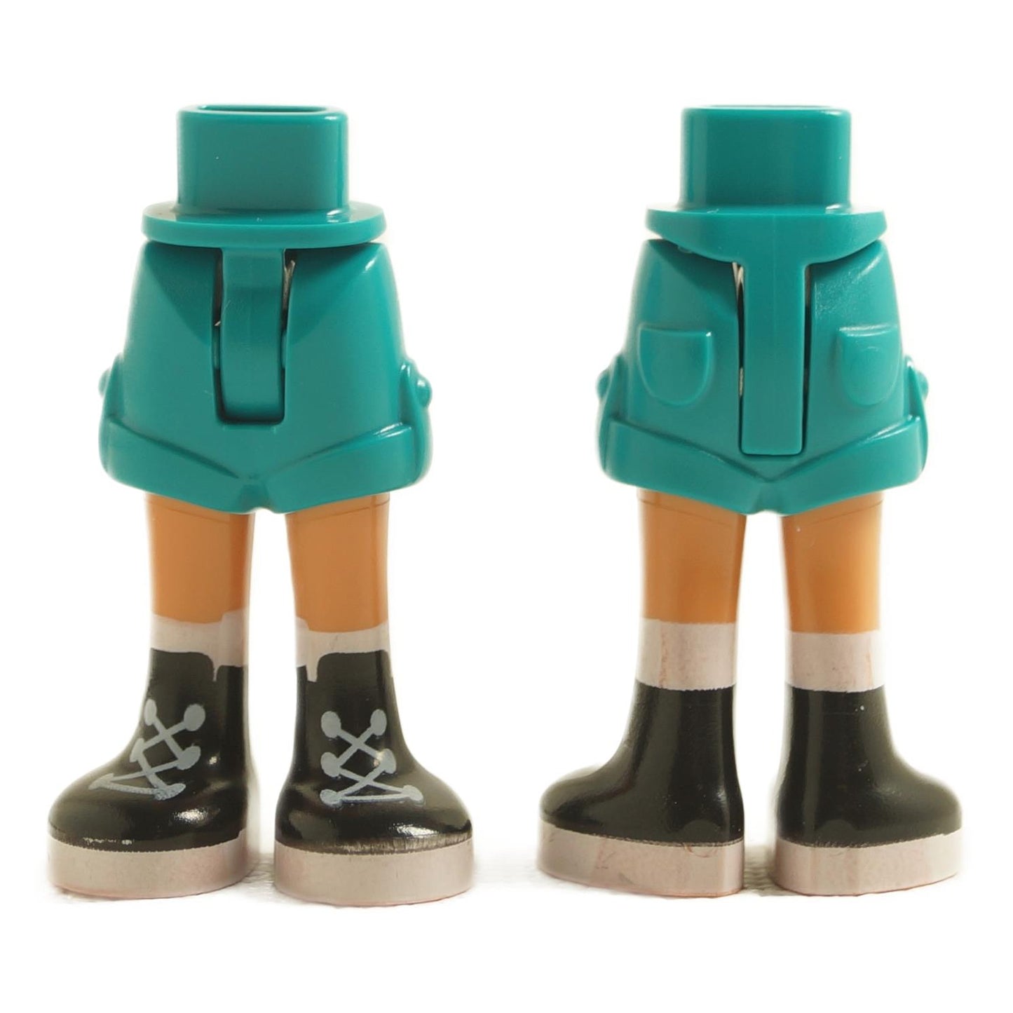 LEGO mini doll hips with dark turquoise shorts and black-and-white boots with a laces pattern