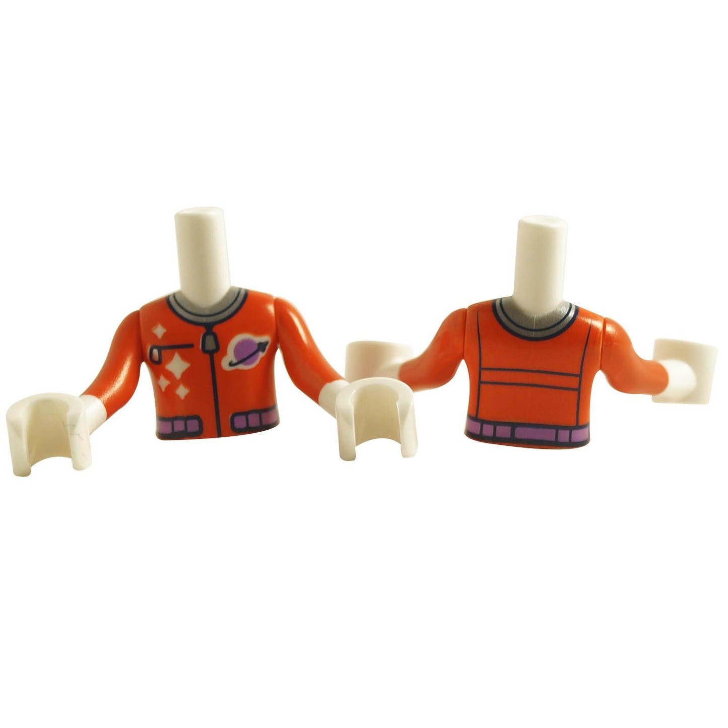 Mini doll boy spacesuit torso in red with classic space logo and printed space-themed details
