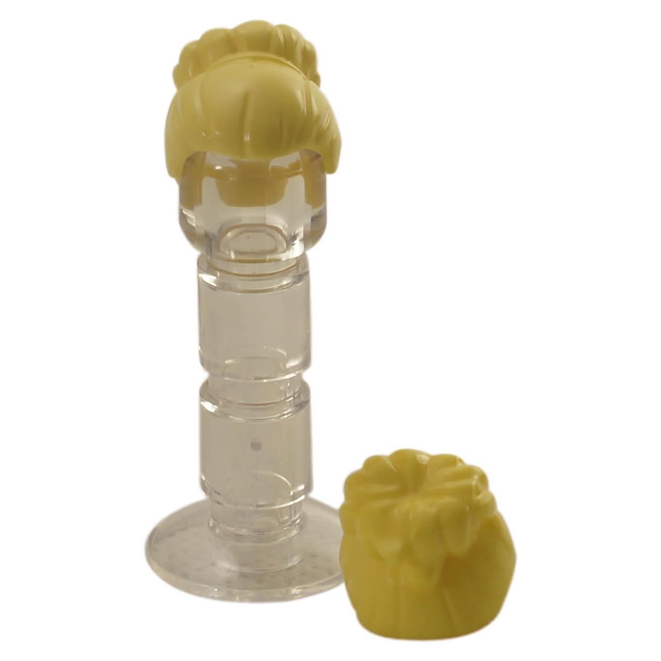 LEGO minifigure female hair with large high bun hairstyle part 27186 bright light yellow