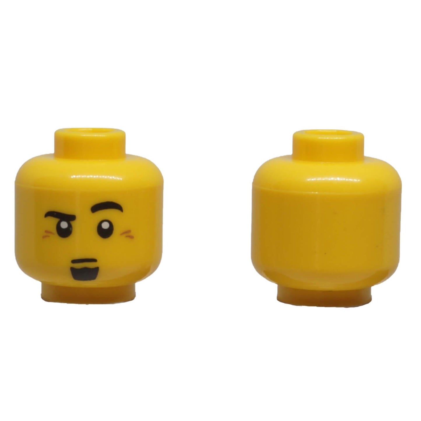 LEGO® yellow minifigure head 3626pb0534 with a raised left eyebrow, black goatee and smiling expression.